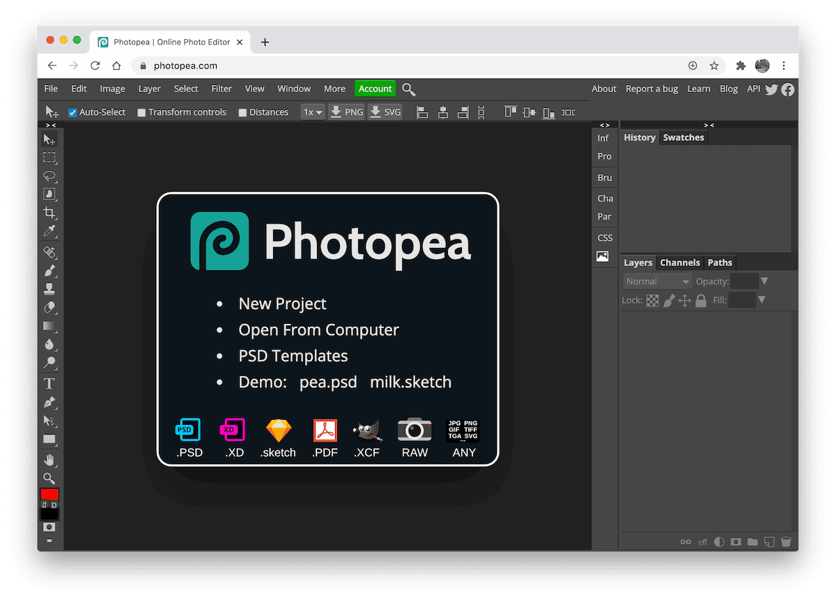 Photopea 画像エディタのスクリーンショット