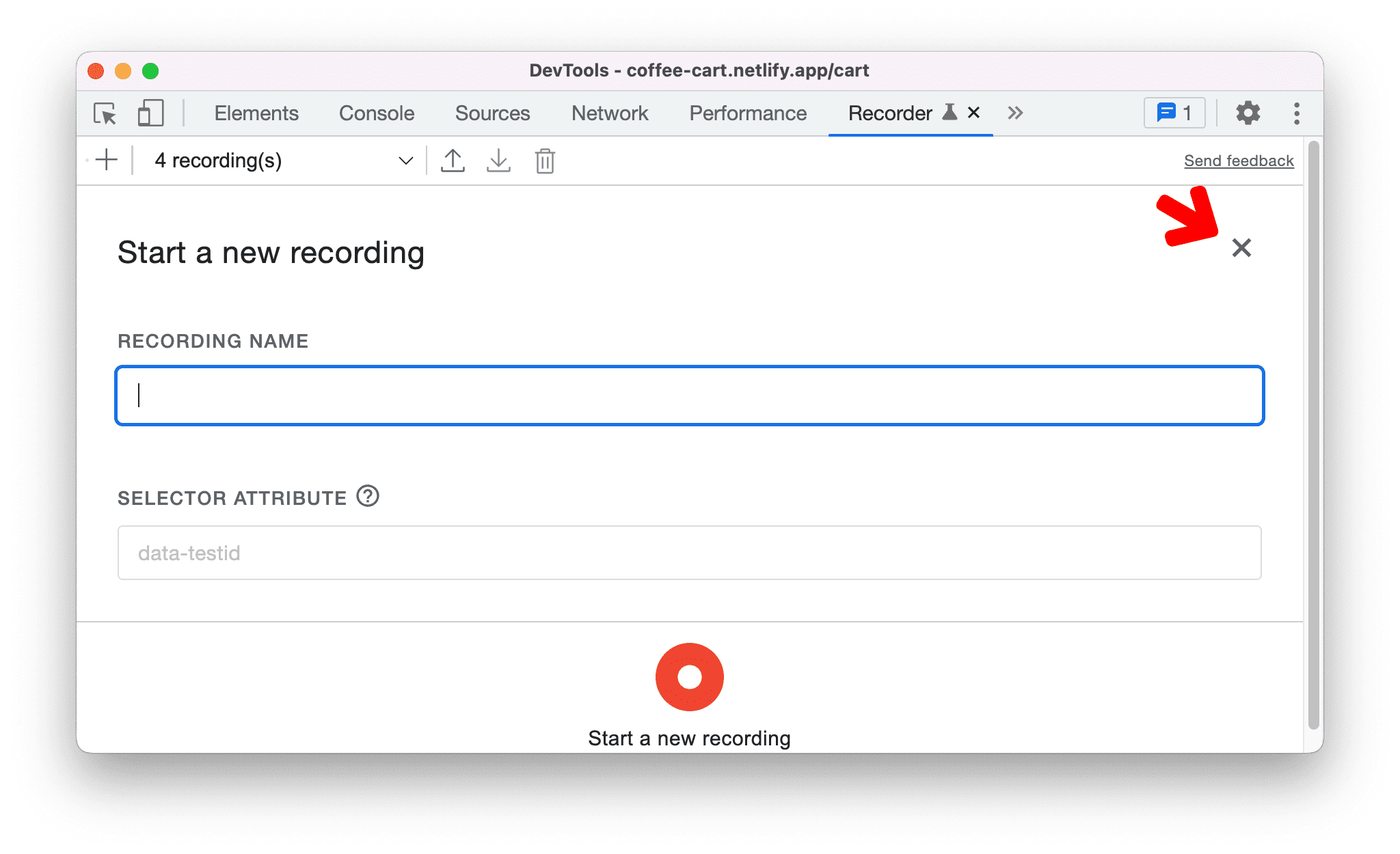 शुरू में ही उपयोगकर्ता फ़्लो की रिकॉर्डिंग रद्द करना