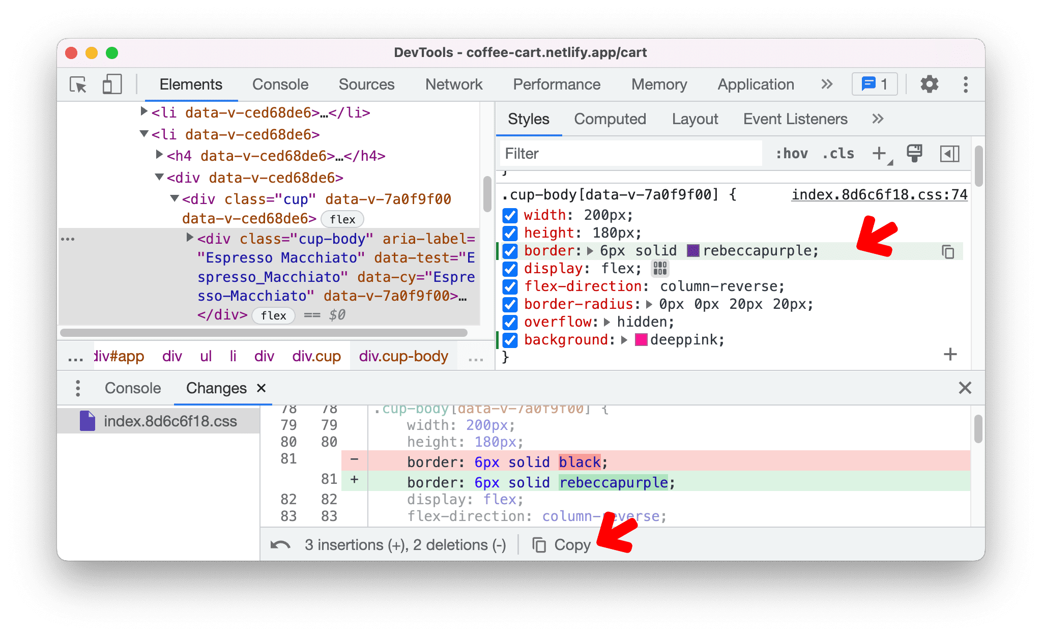 تغییرات CSS را کپی کنید