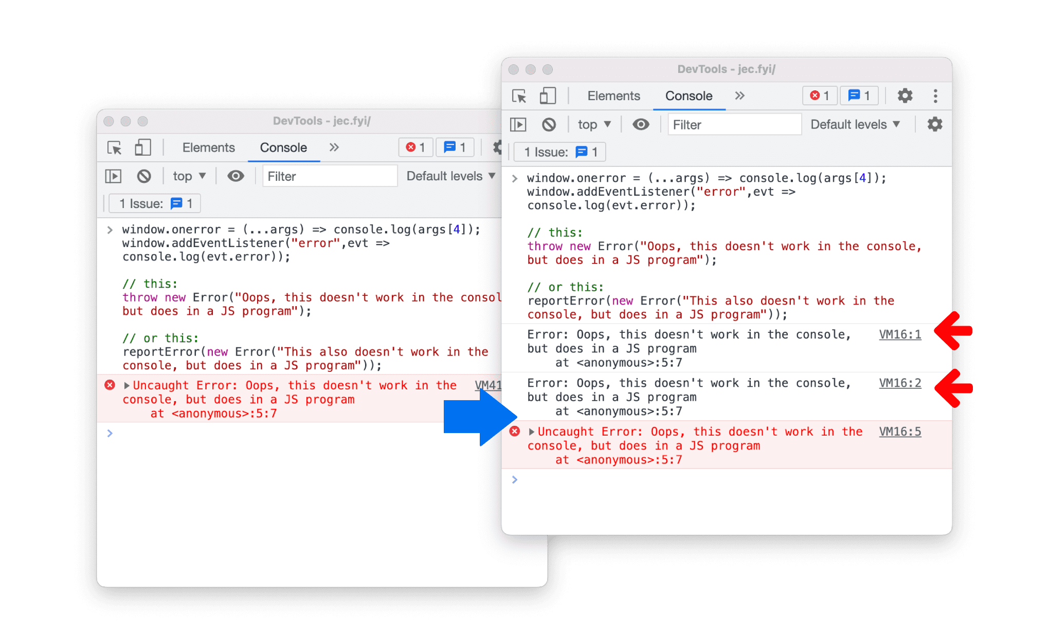 Obsługa błędów wykonywania skryptu w konsoli