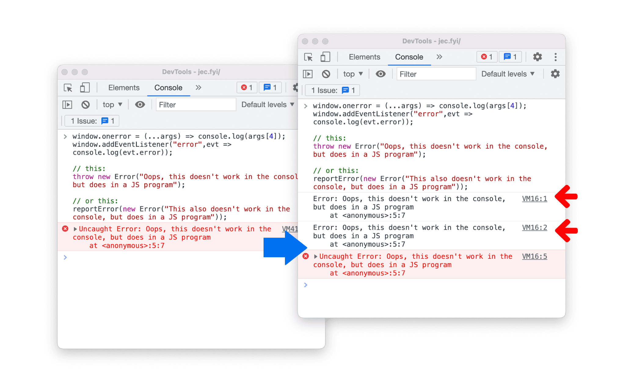 Handle script execution errors in the Console