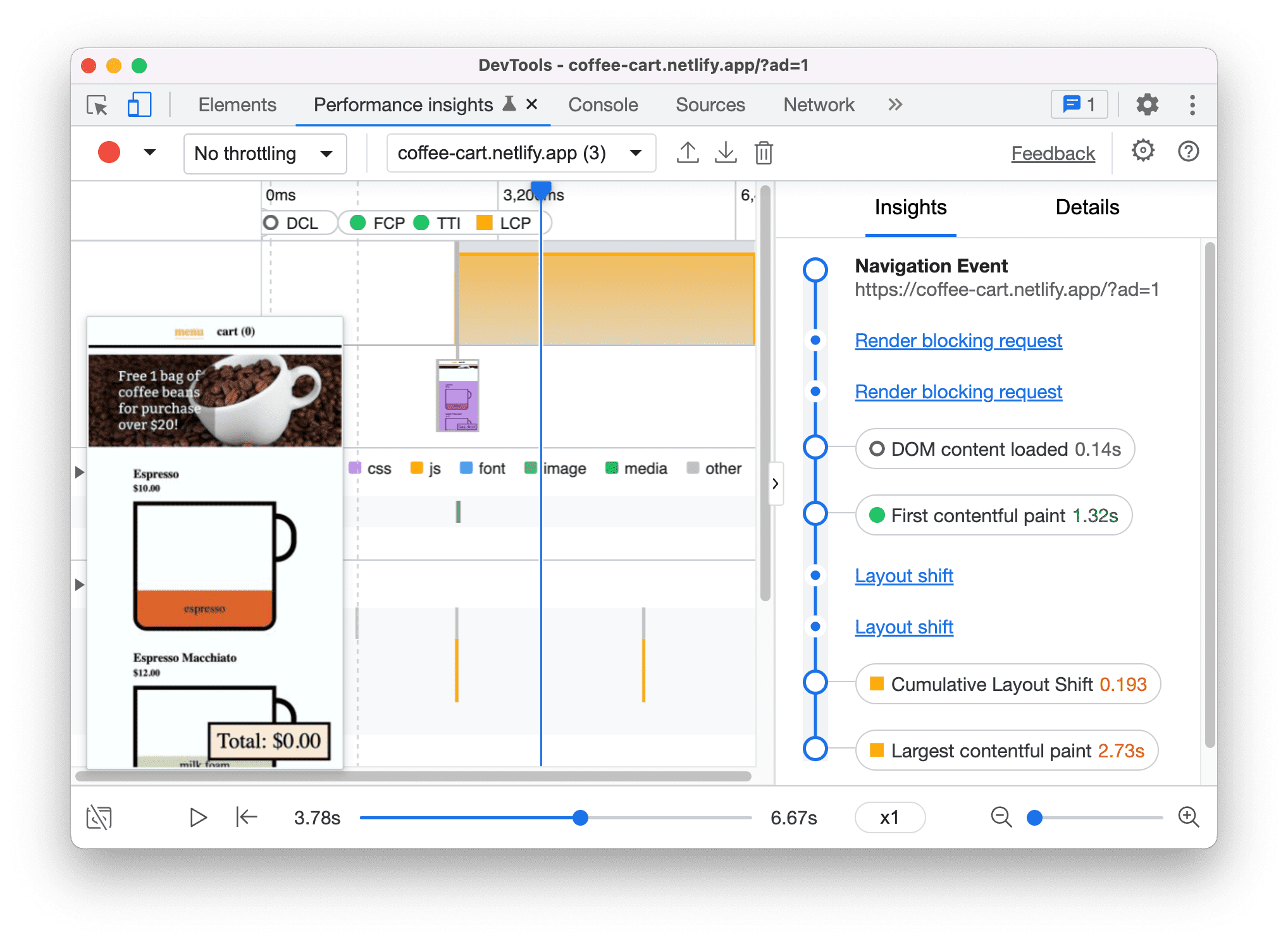 Novo painel de insights de performance