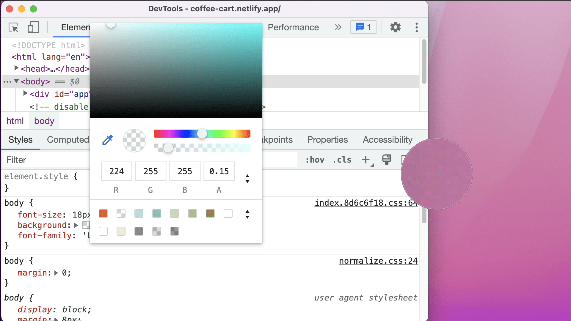 選擇瀏覽器以外的顏色