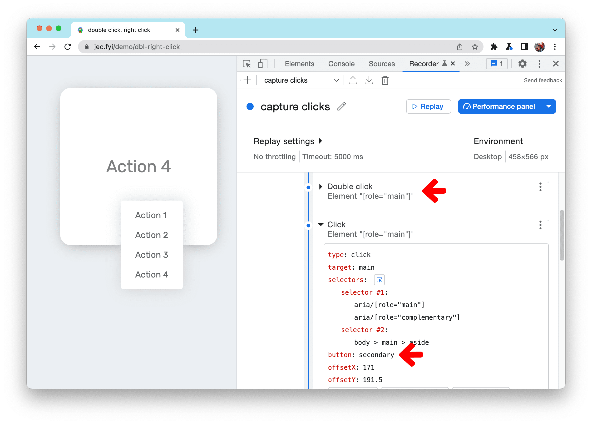 Capture double-click and right-click events in the Recorder panel