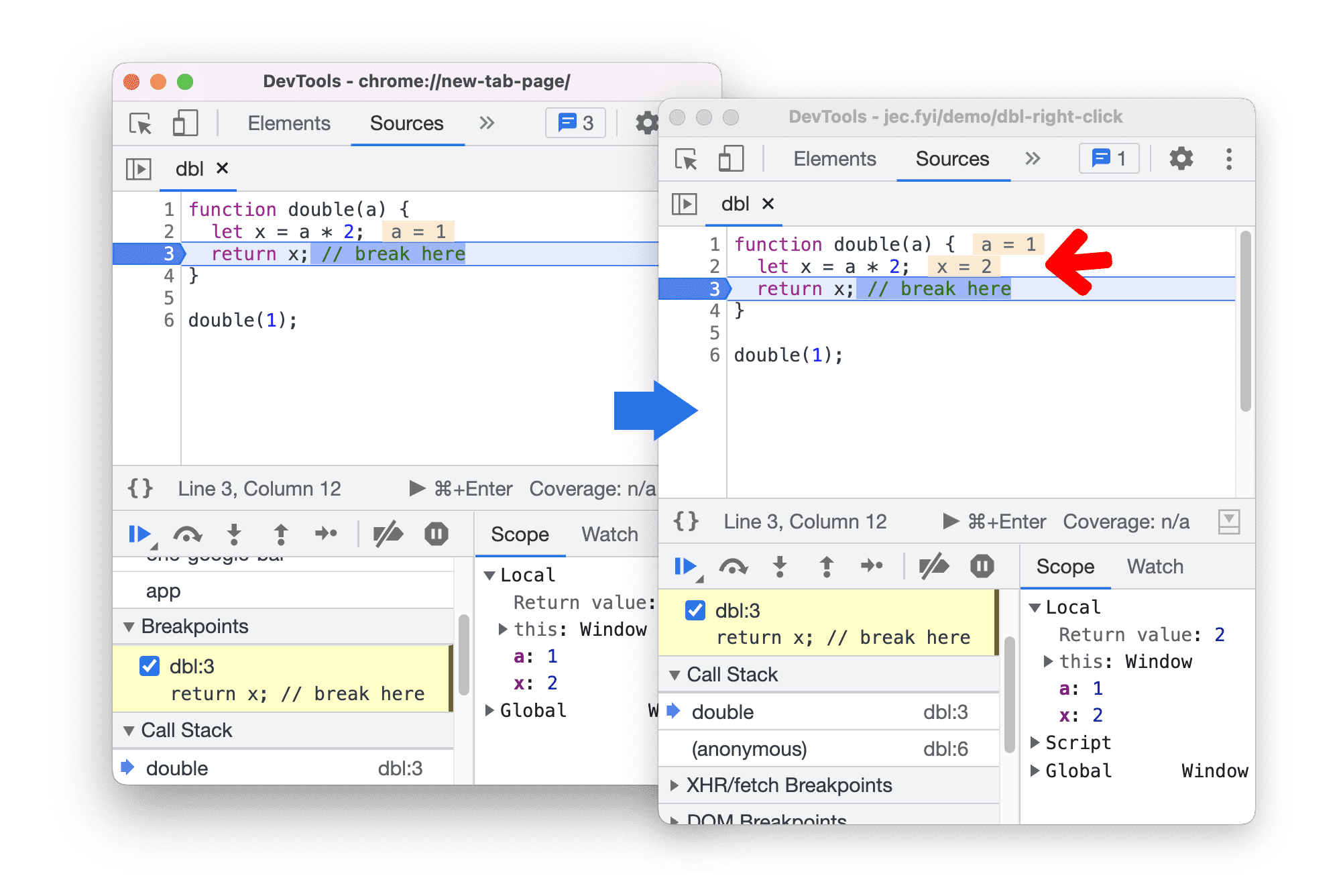 تحسين معاينة القيم المضمّنة أثناء تصحيح الأخطاء