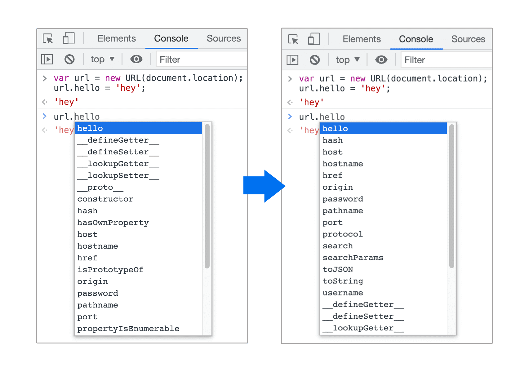 คำแนะนำที่เติมข้อความอัตโนมัติสำหรับออบเจ็กต์ JavaScript ที่ได้รับการปรับปรุง