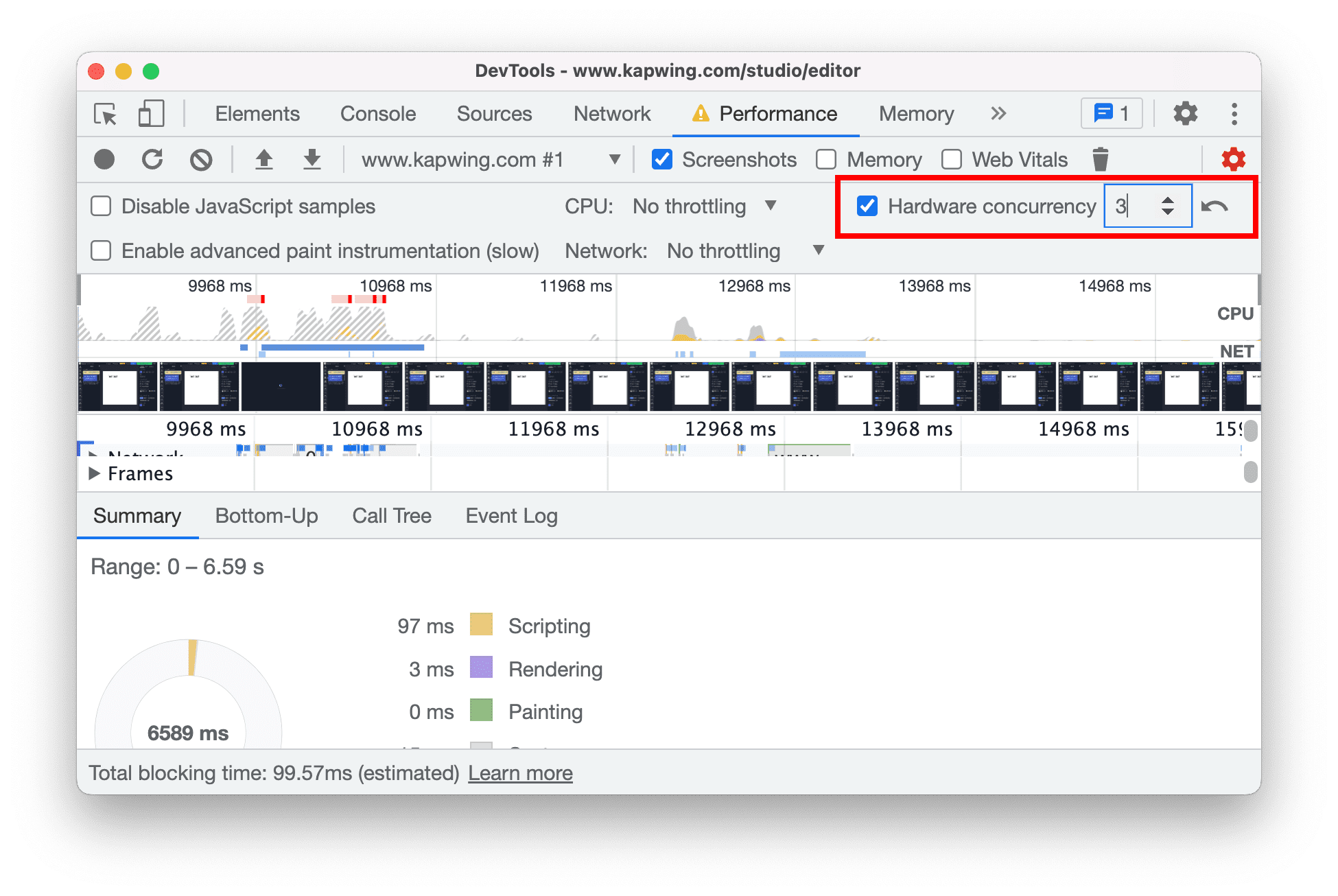 Simulate hardware concurrency for Performance recordings