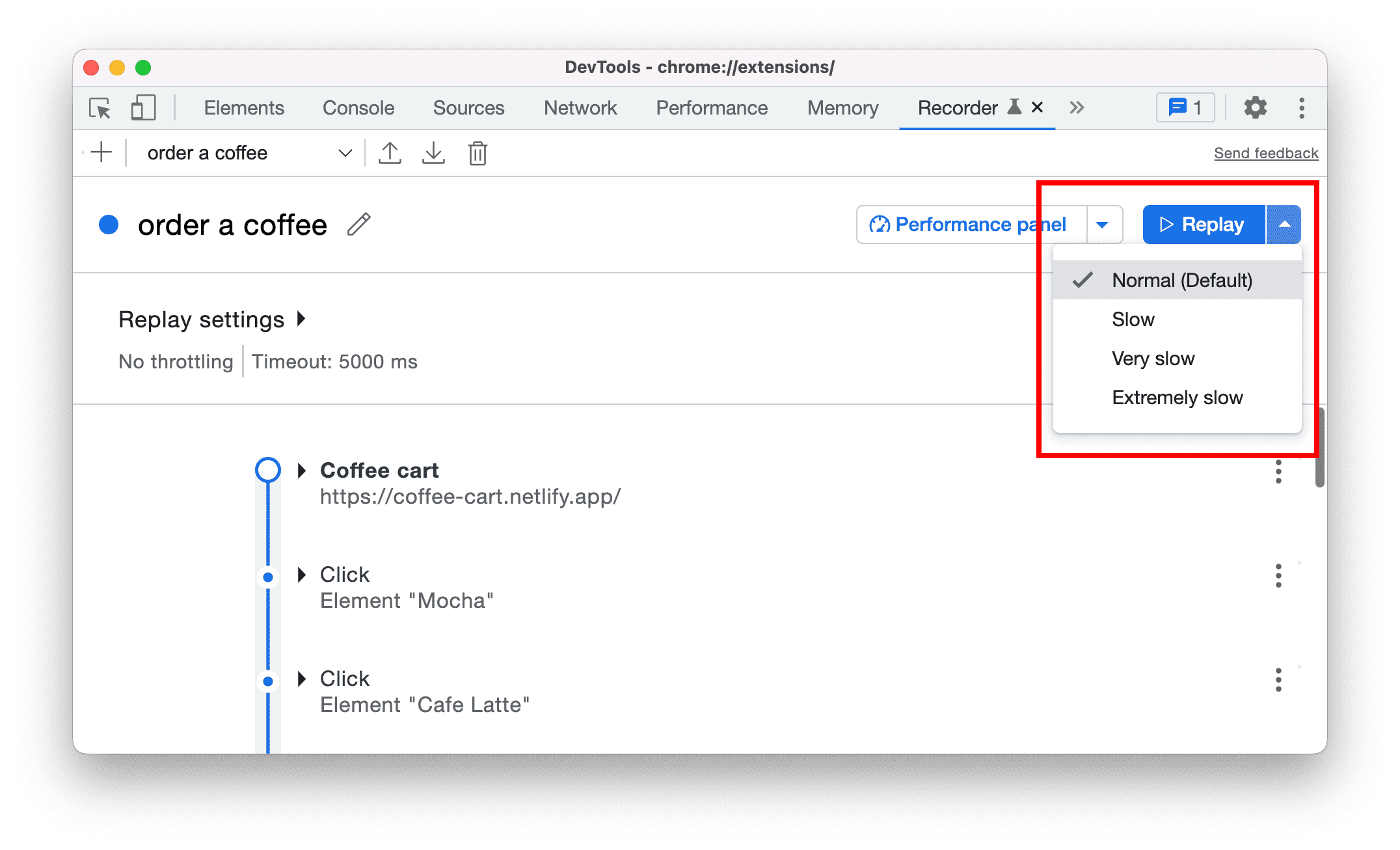 Slow replay options in the Recorder panel