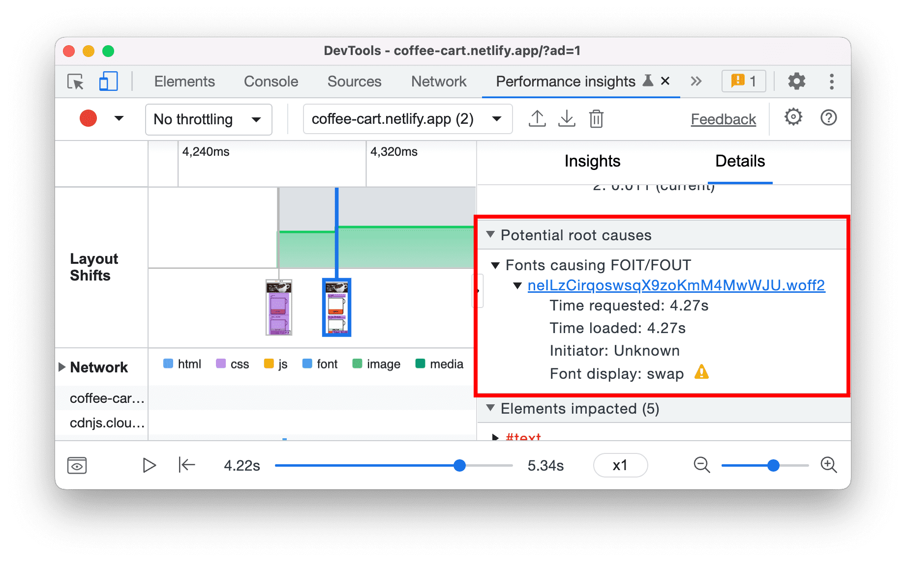 FOUT no painel "Insights de desempenho"