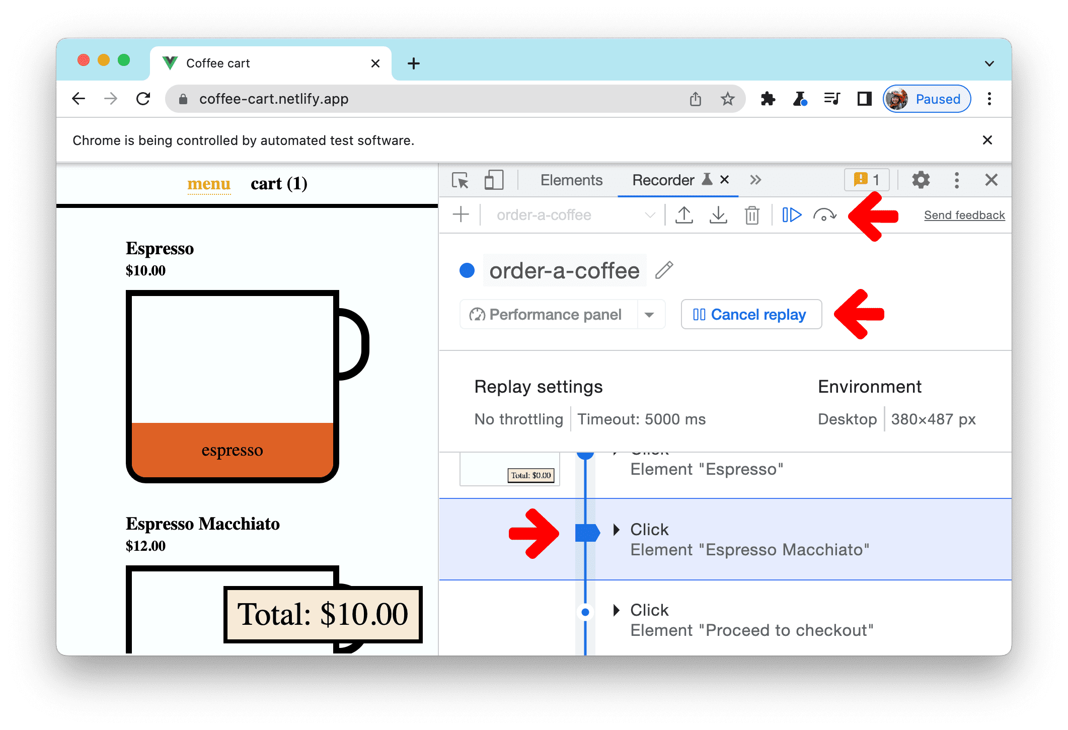 Step-by-step replay in the Recorder