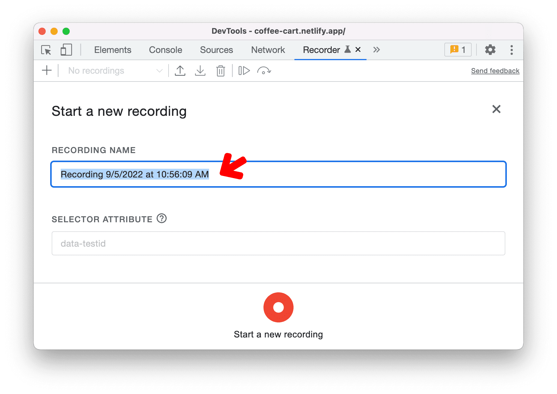 Default name for recordings in the Recorder panel