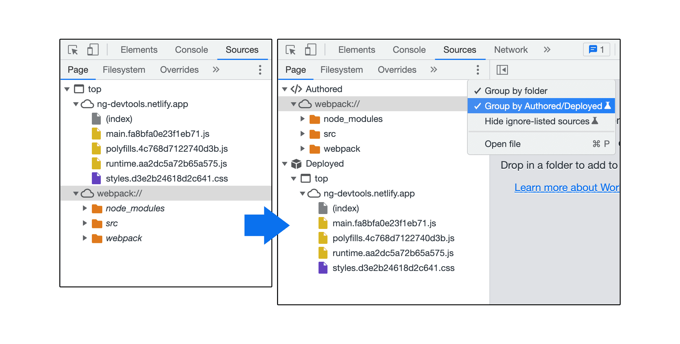 Kelompokkan file menurut status Ditulis / Di-deploy