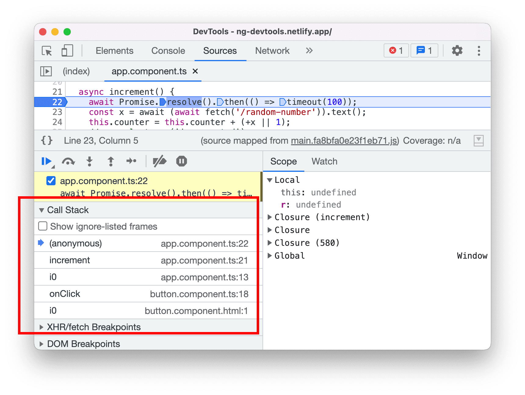 Amélioration de la pile d'appels lors du débogage