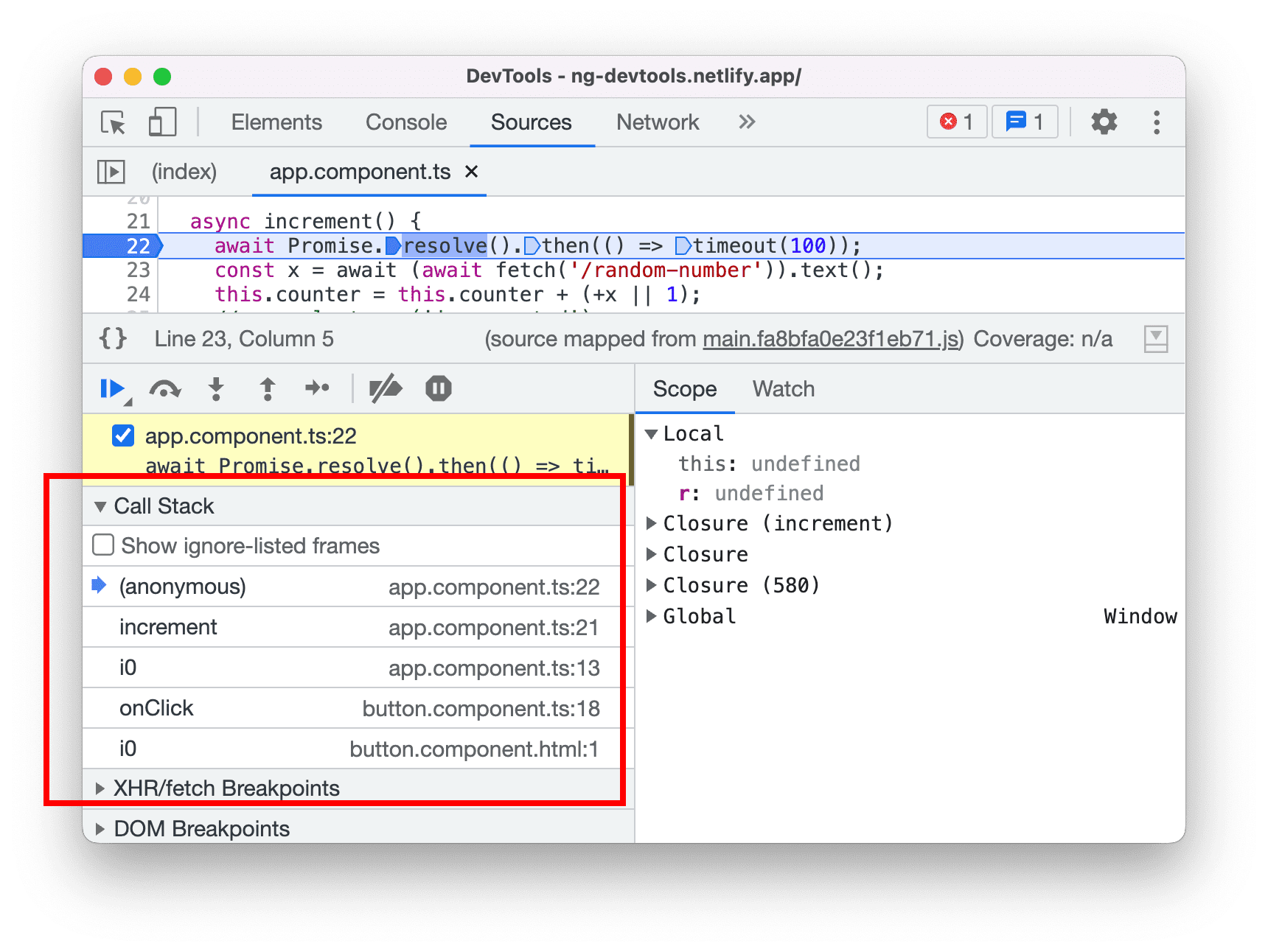 Stack di chiamate migliorato durante il debug