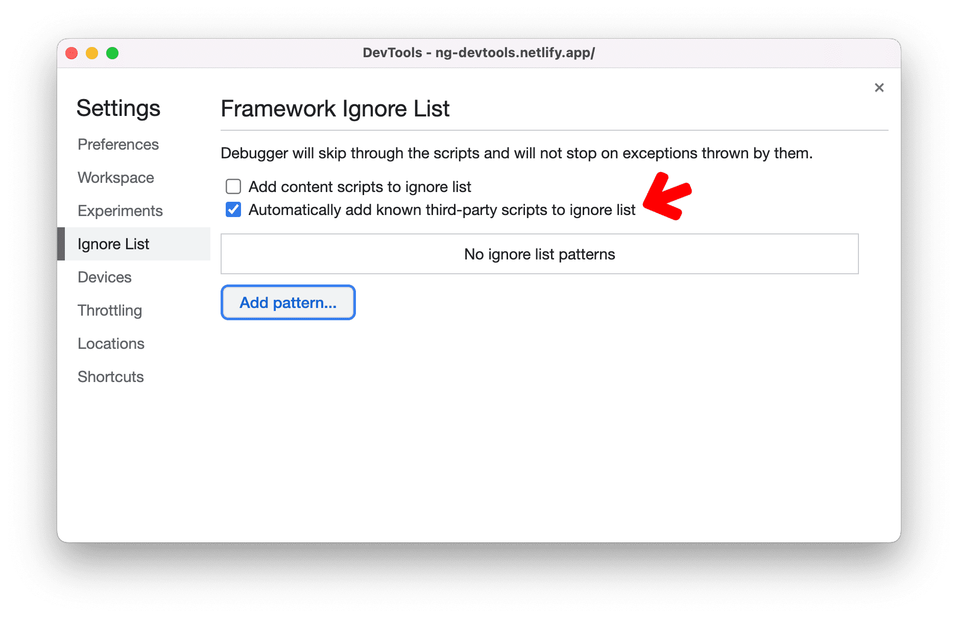 Setting to automatically add known third-party scripts to ignore list