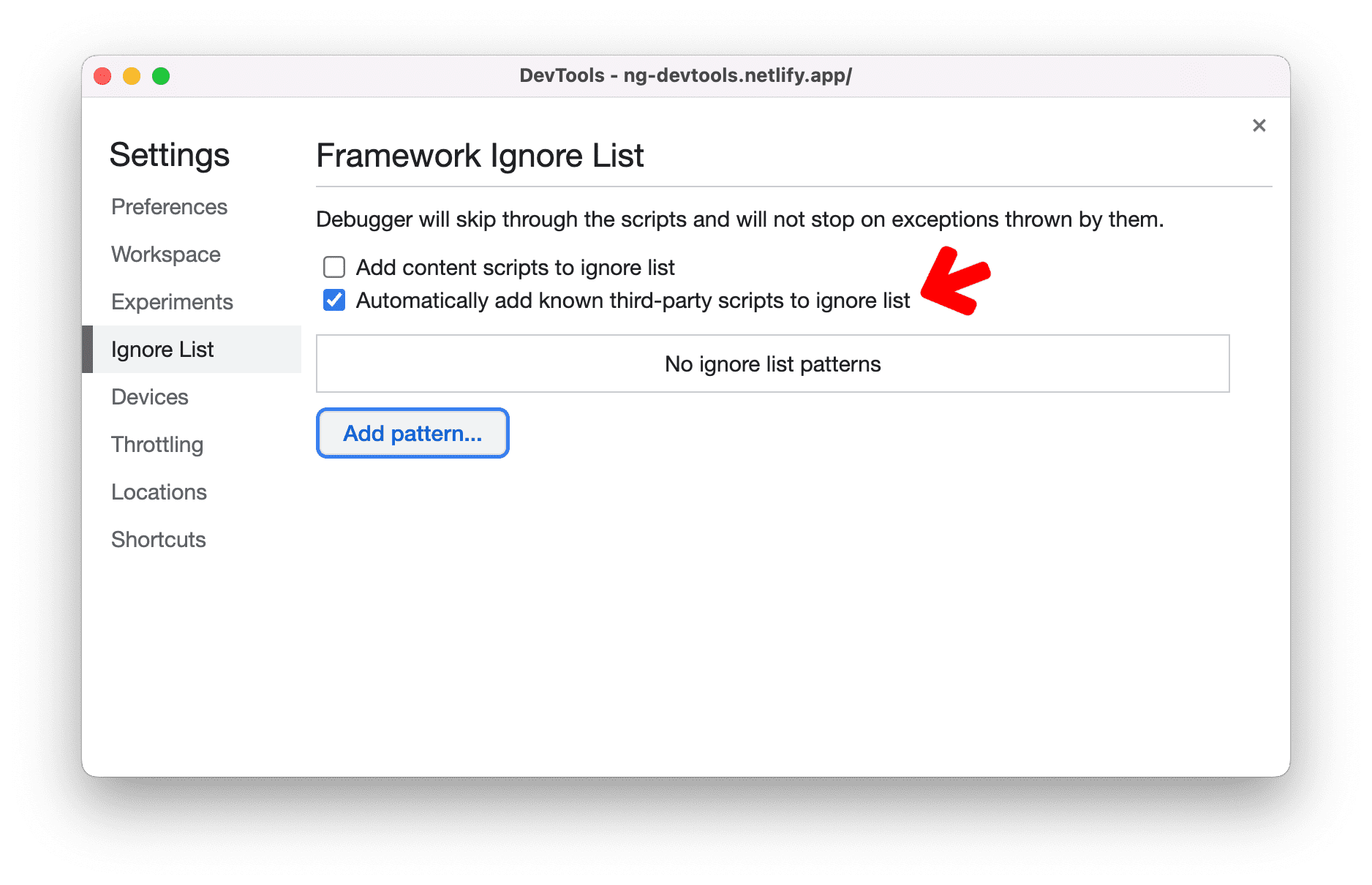 Paramètre permettant d'ajouter automatiquement des scripts tiers connus à une liste d'éléments à ignorer