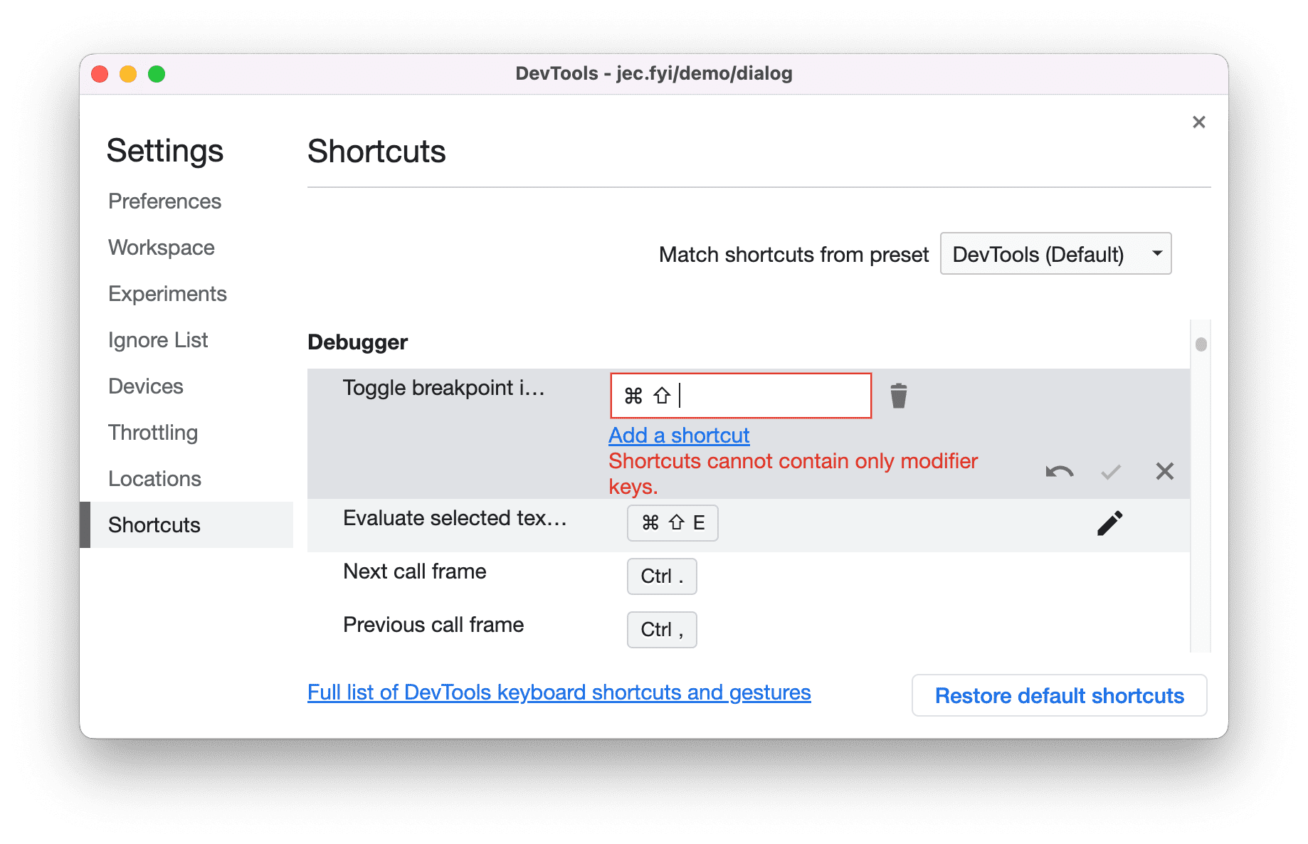 DevTools-এ কীবোর্ড শর্টকাট কাস্টমাইজ করুন।