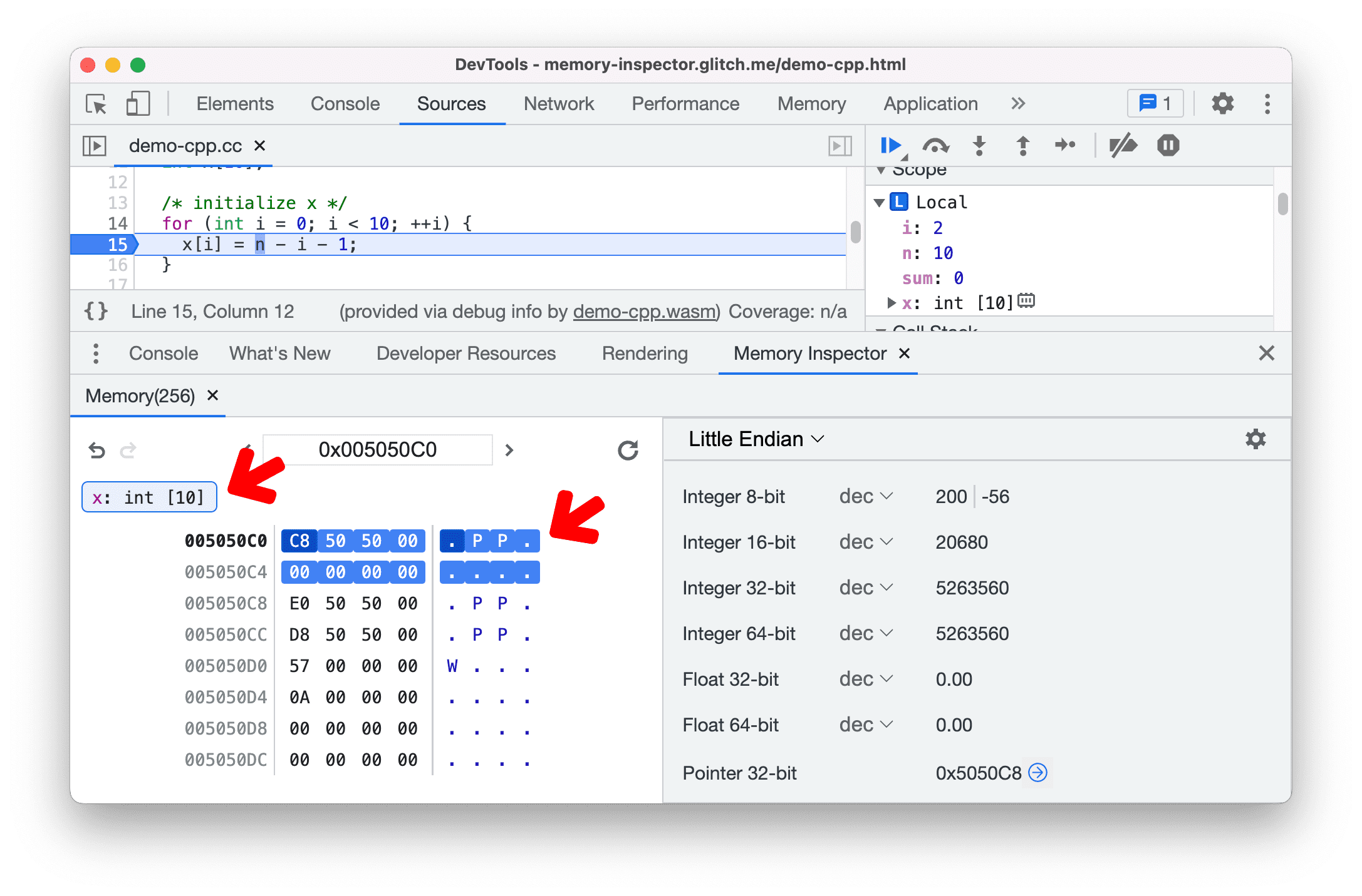 Tandai objek C/C++ di Memory Inspector.