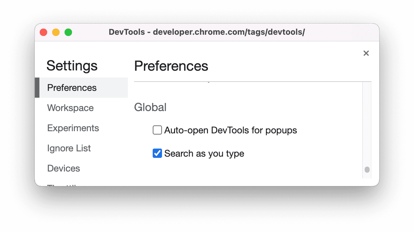 Einstellung „Während der Eingabe suchen“