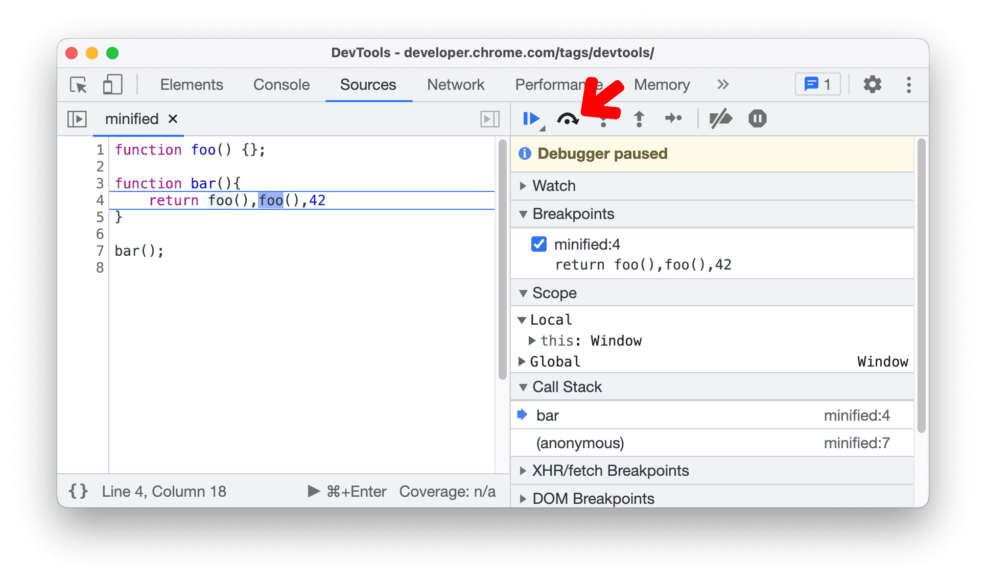 Step through comma-separated expressions.