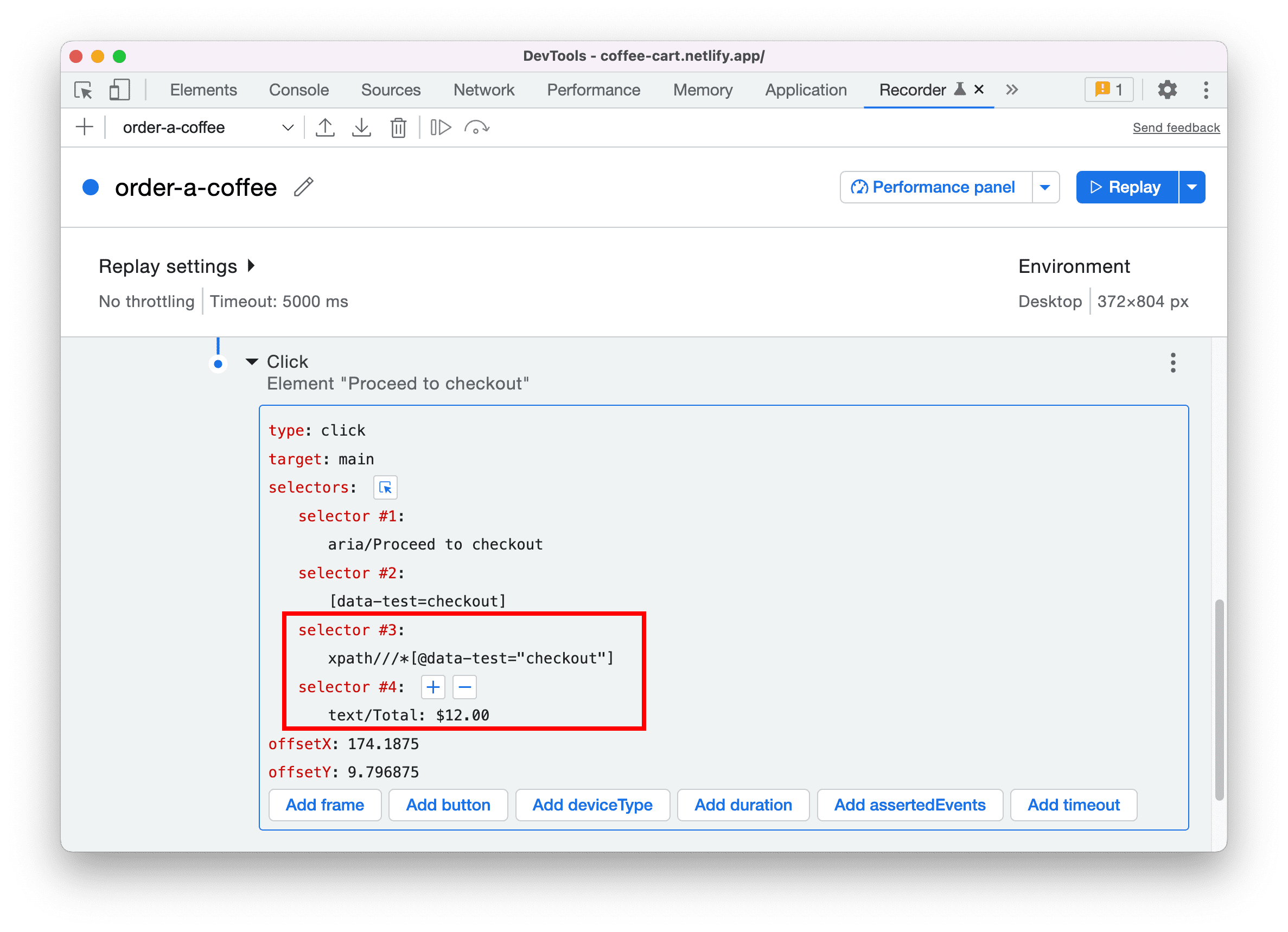 انتخابگرهای XPath و متن در پنل Recorder.