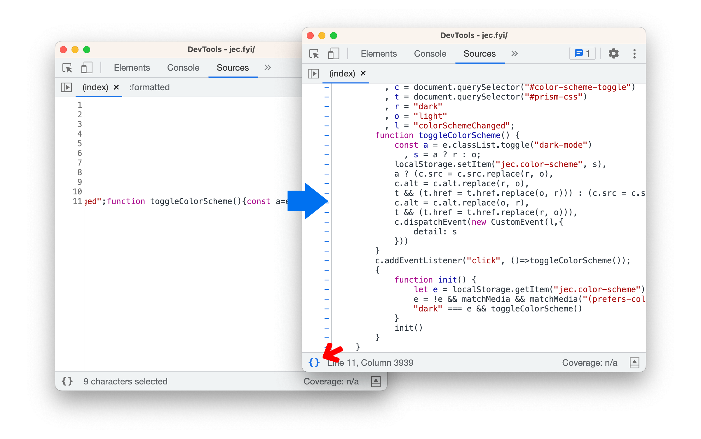 ऑटोमैटिक इन-प्लेस प्रीटी प्रिंट से पहले और बाद में, छोटी की गई फ़ाइल दिखाएं.