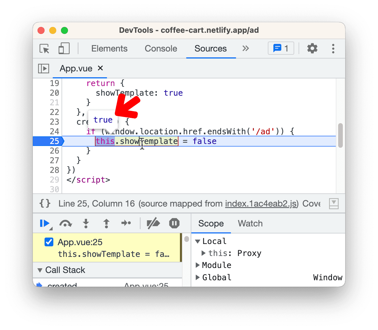 ตัวอย่างในบรรทัดสำหรับ Vue
