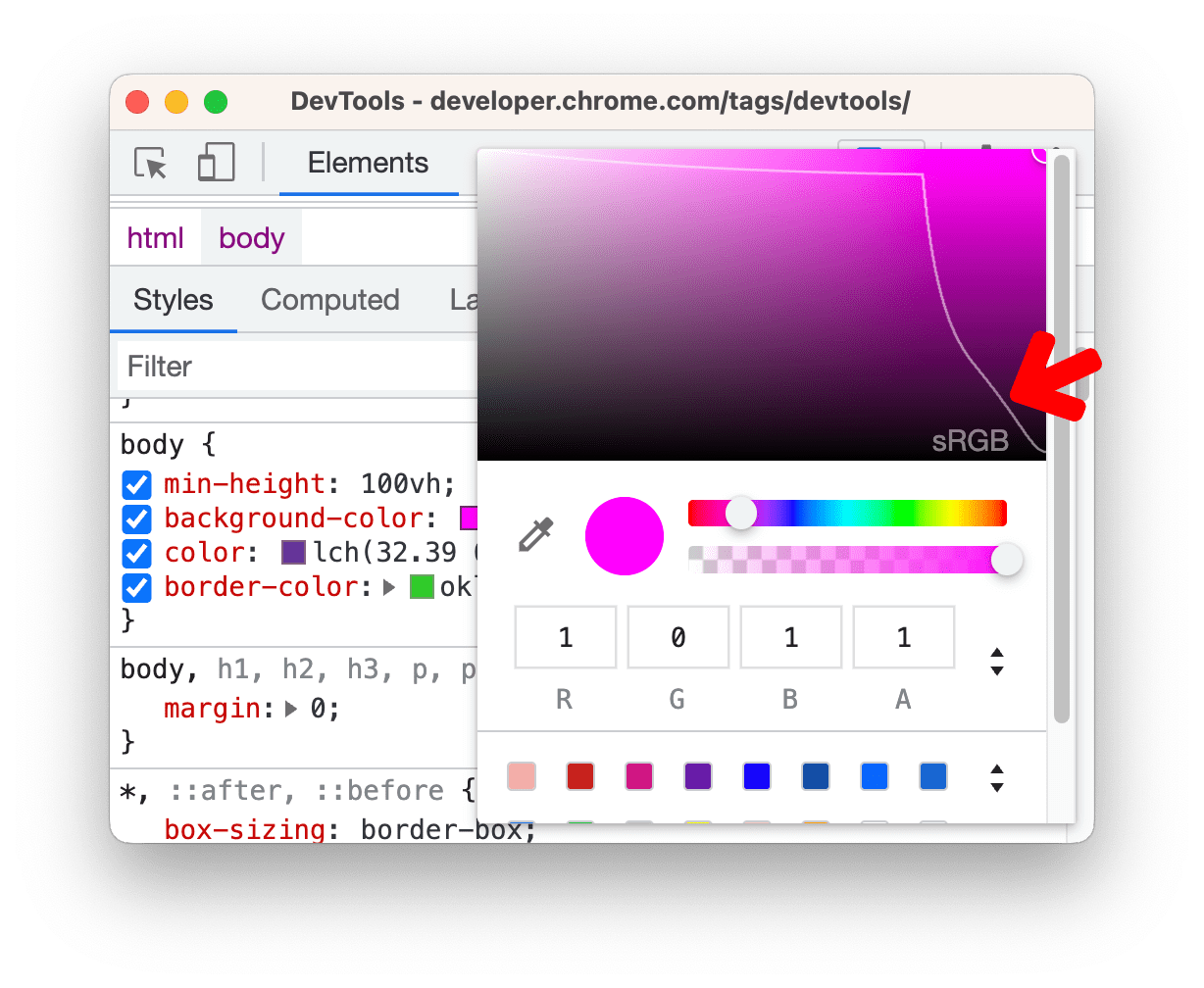 Chrome DevTools: Color Picker