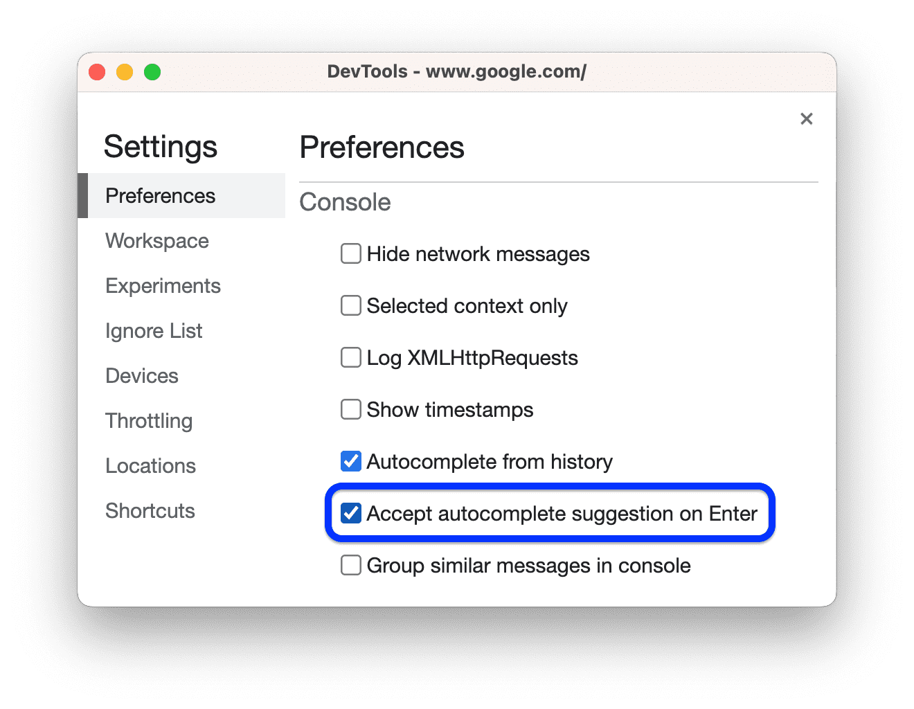 La casilla de verificación correspondiente en Configuración.