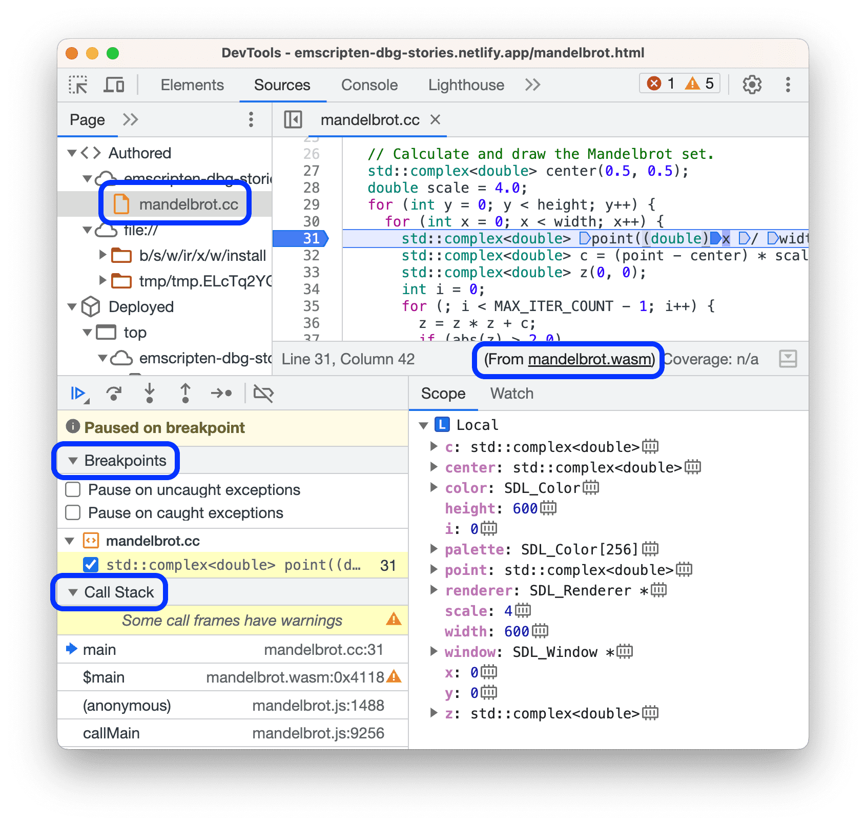 تطبيق Wasm تم إيقافه مؤقتًا في "أداة تصحيح الأخطاء"