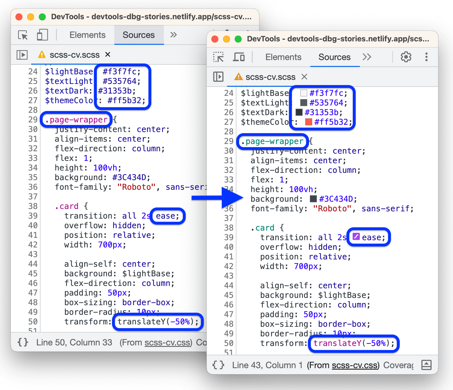 Ulepszone wyróżnianie składni CSS i obsługa edytorów wbudowanych w panelu Źródła.
