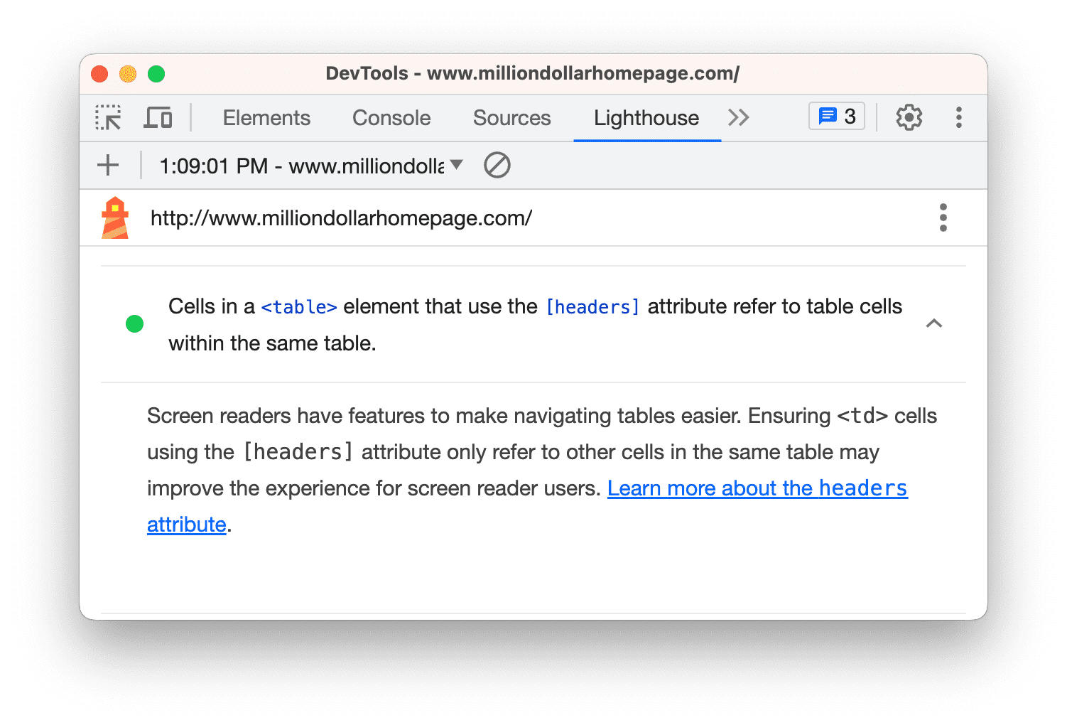 Es una verificación de encabezados de tabla aprobada.