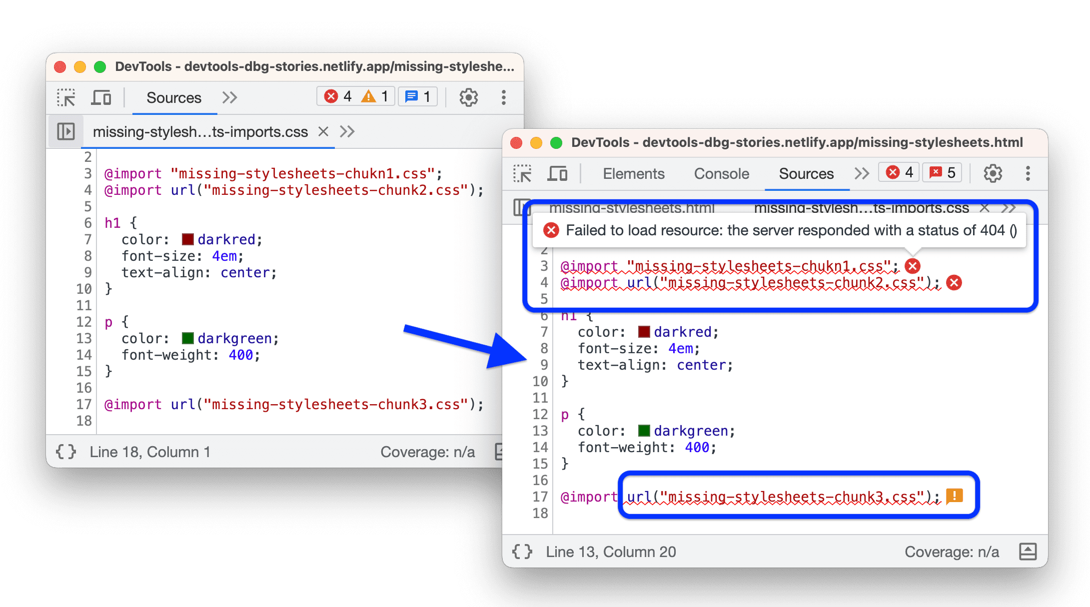 Declaraciones subrayadas con Tooltips en el panel Fuentes
