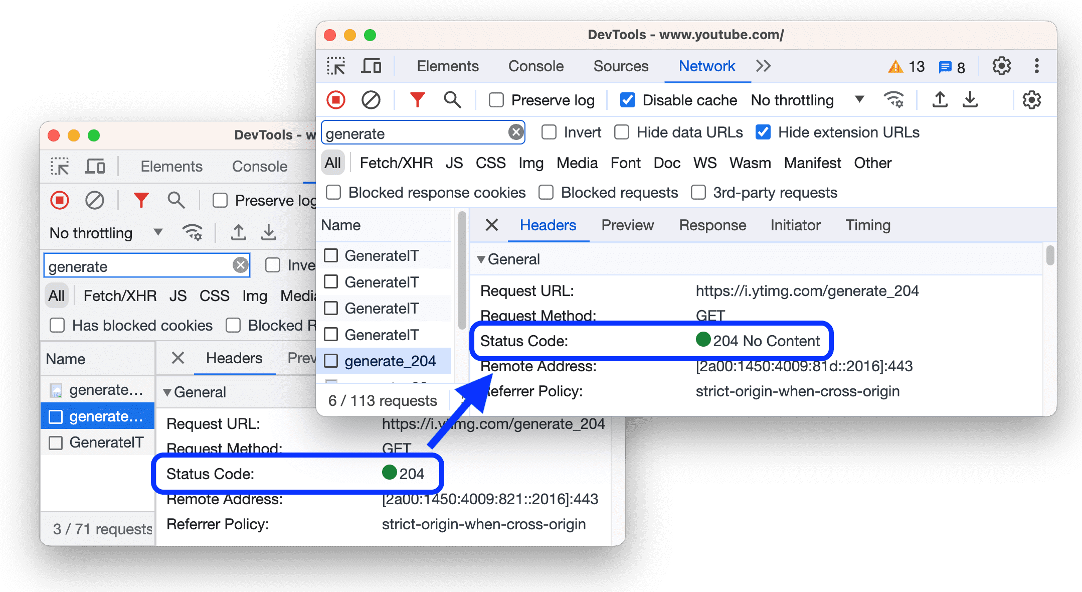 Przed wyświetleniem kodów stanu HTTP w formacie czytelnym dla człowieka i po nim.