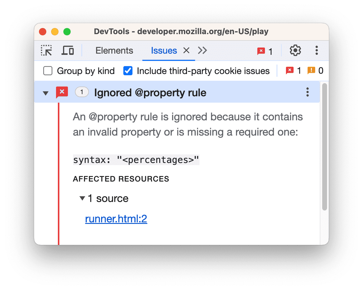 Problemas com a regra de propriedade informados na guia &quot;Problemas&quot;.