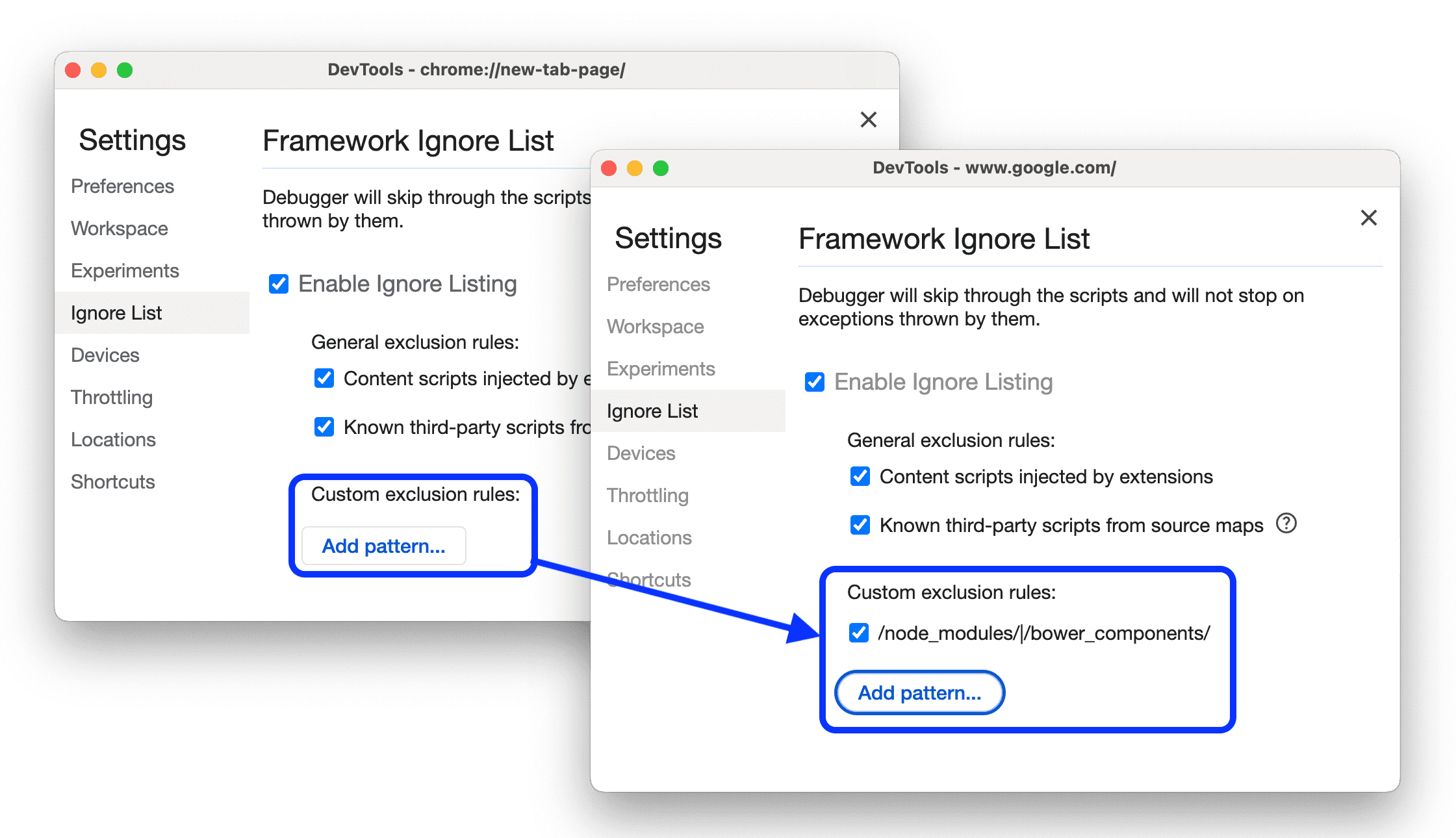 The before and after adding a regular expression.