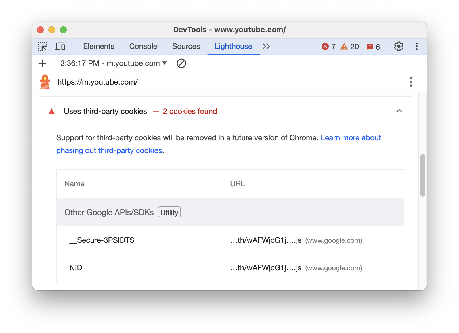 Audit that detects third-party cookies.