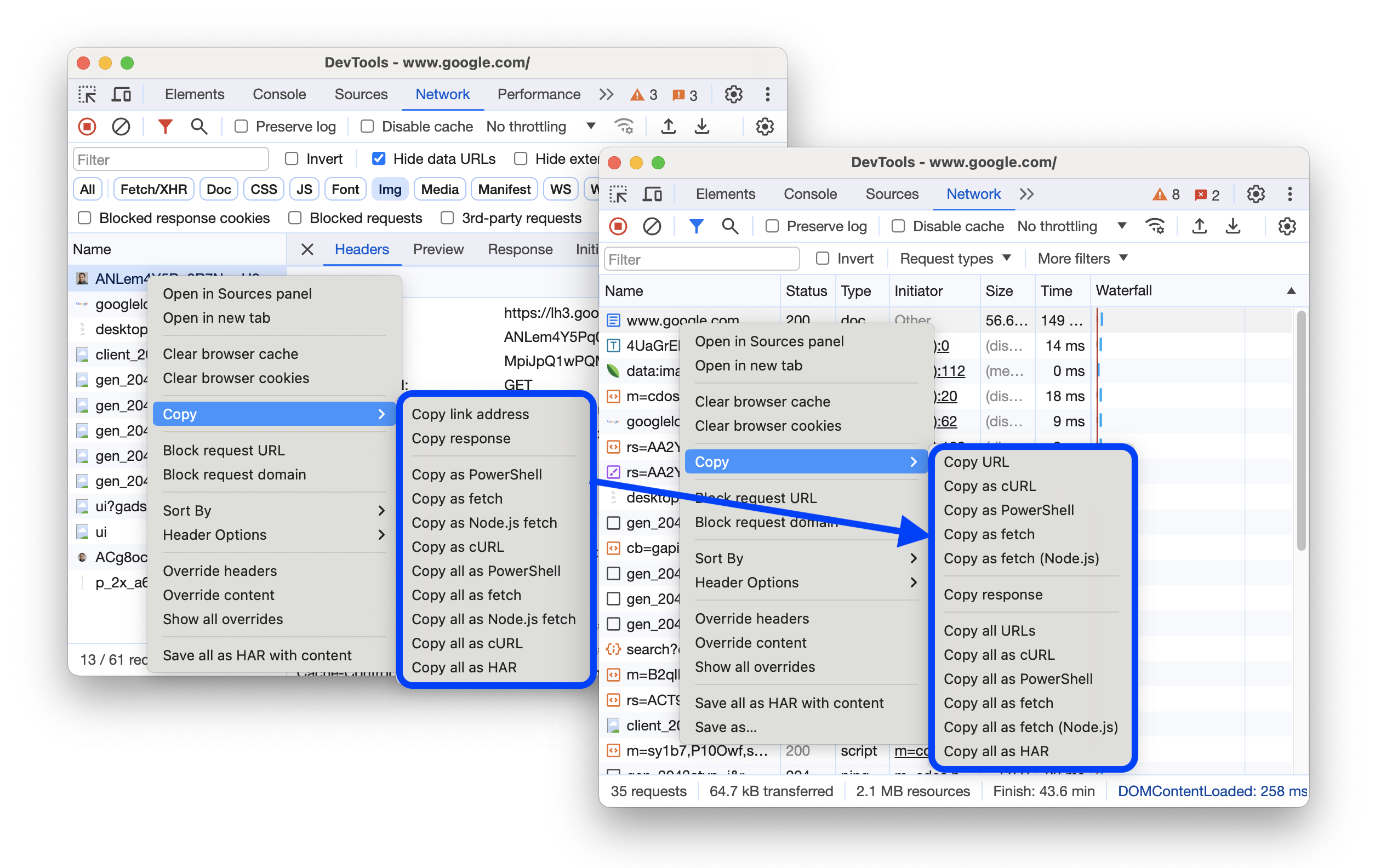 The before and after improving the Copy submenu.