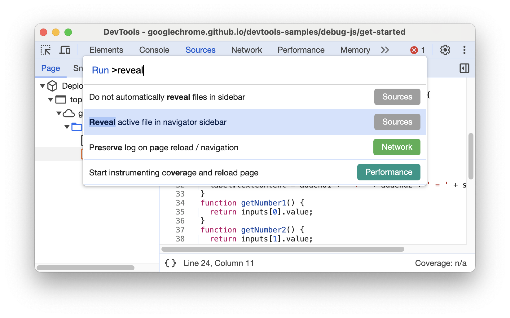 Perintah baru untuk menampilkan file aktif di sidebar navigator.