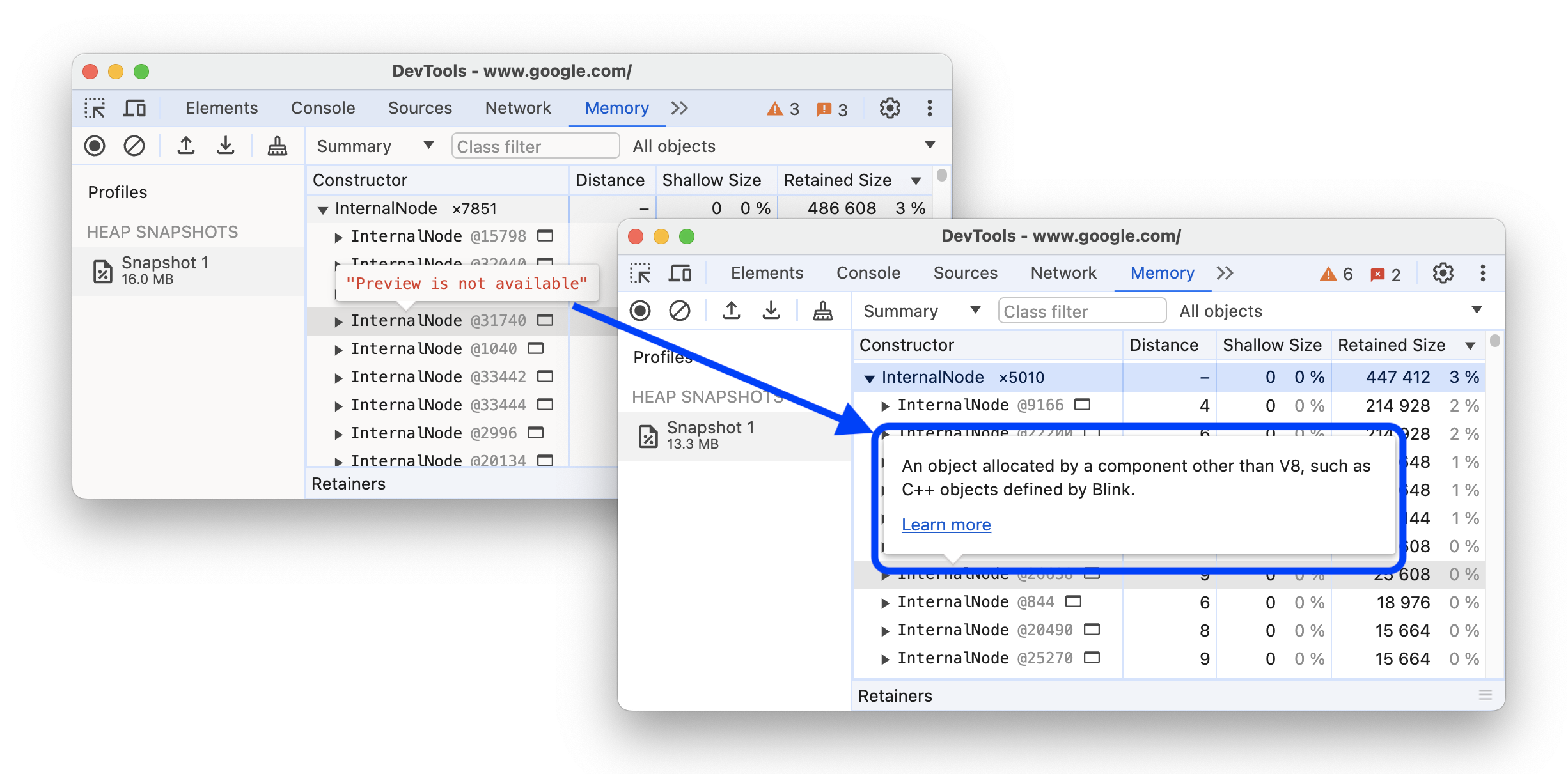 El antes y el después de mostrar una información sobre herramientas descriptiva para grupos especiales de objetos.