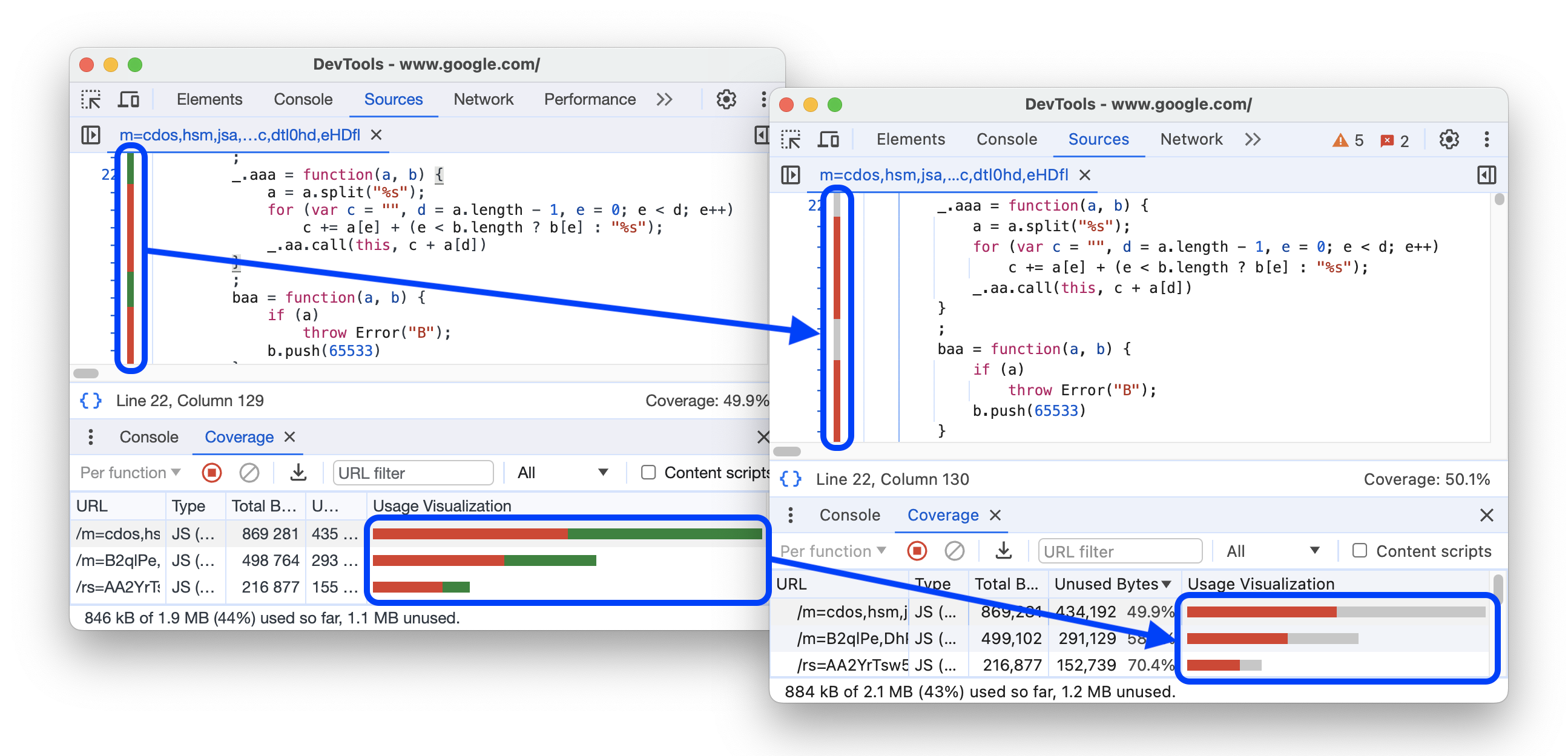 Het voor en na het veranderen van de kleur van de gebruikte code naar grijs.