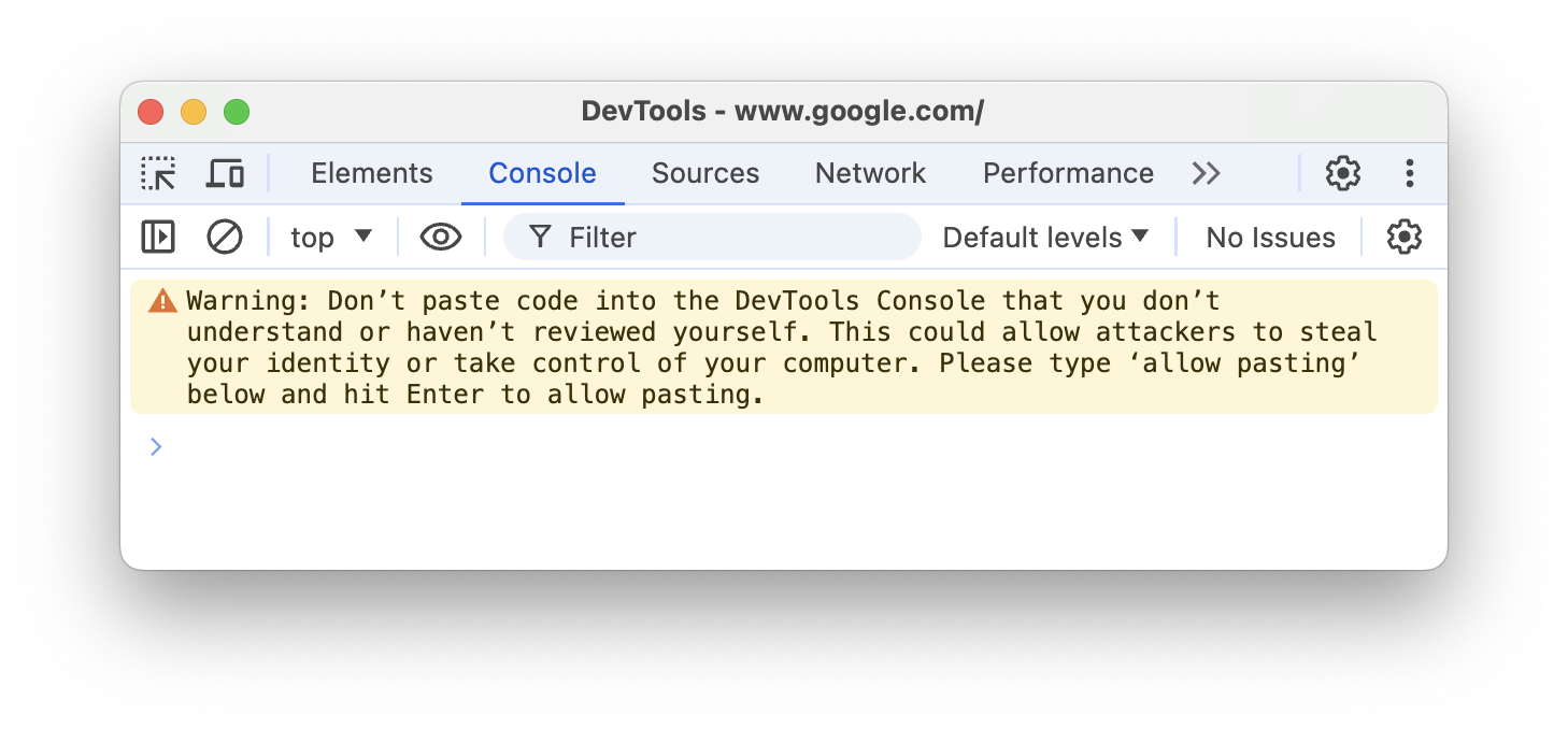The self-xss warning dialog in the Console.