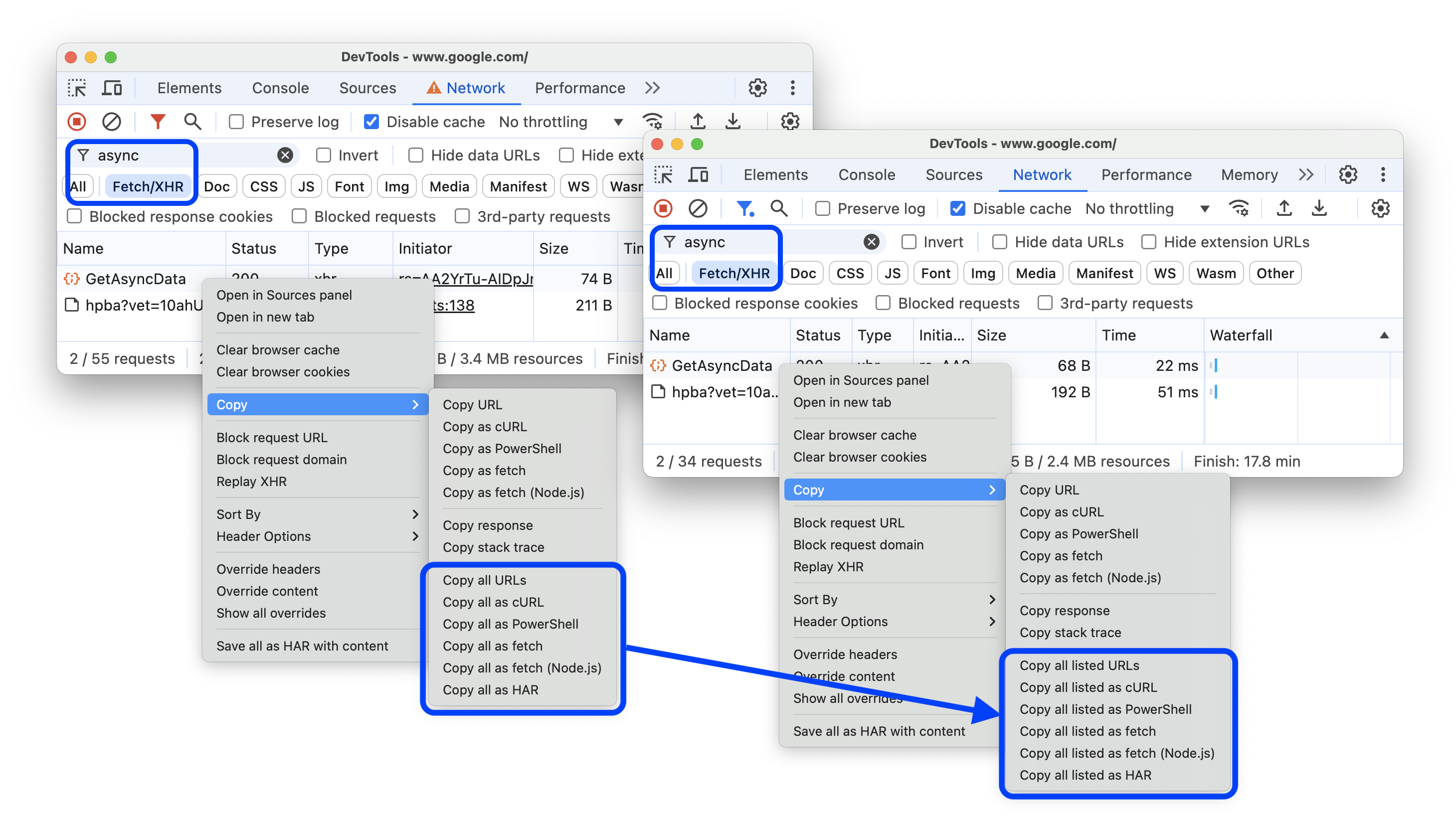 Copy options only for listed requests.