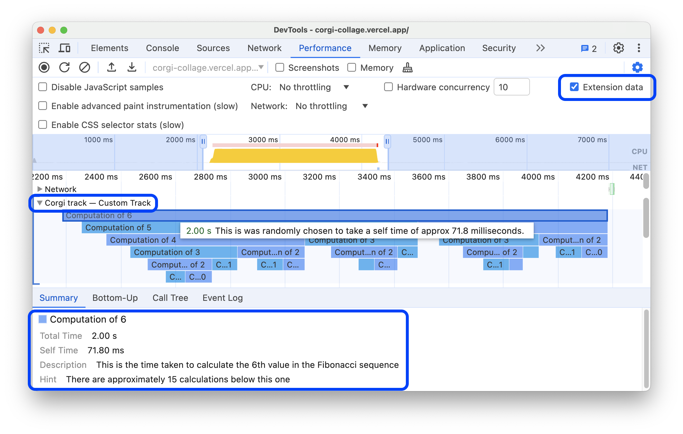 A custom track in the Performance panel.