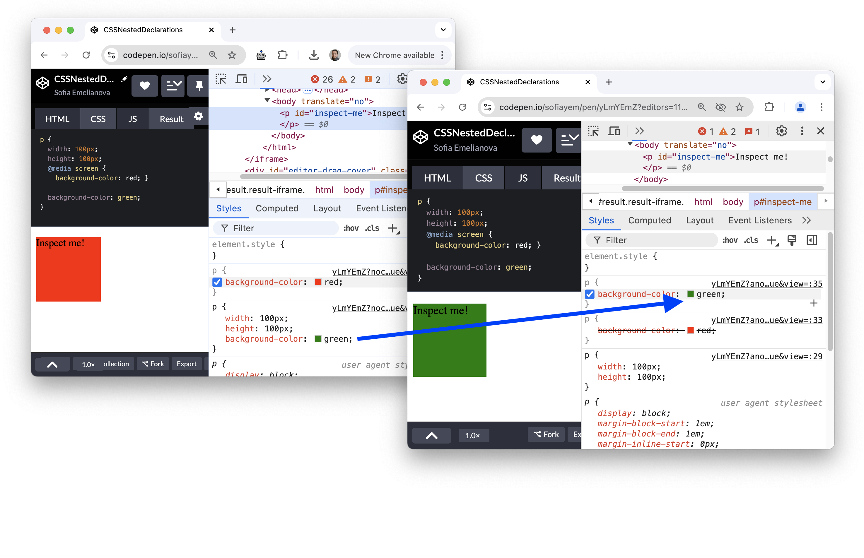 Before and after allowing for bare declarations to come after nested rules.