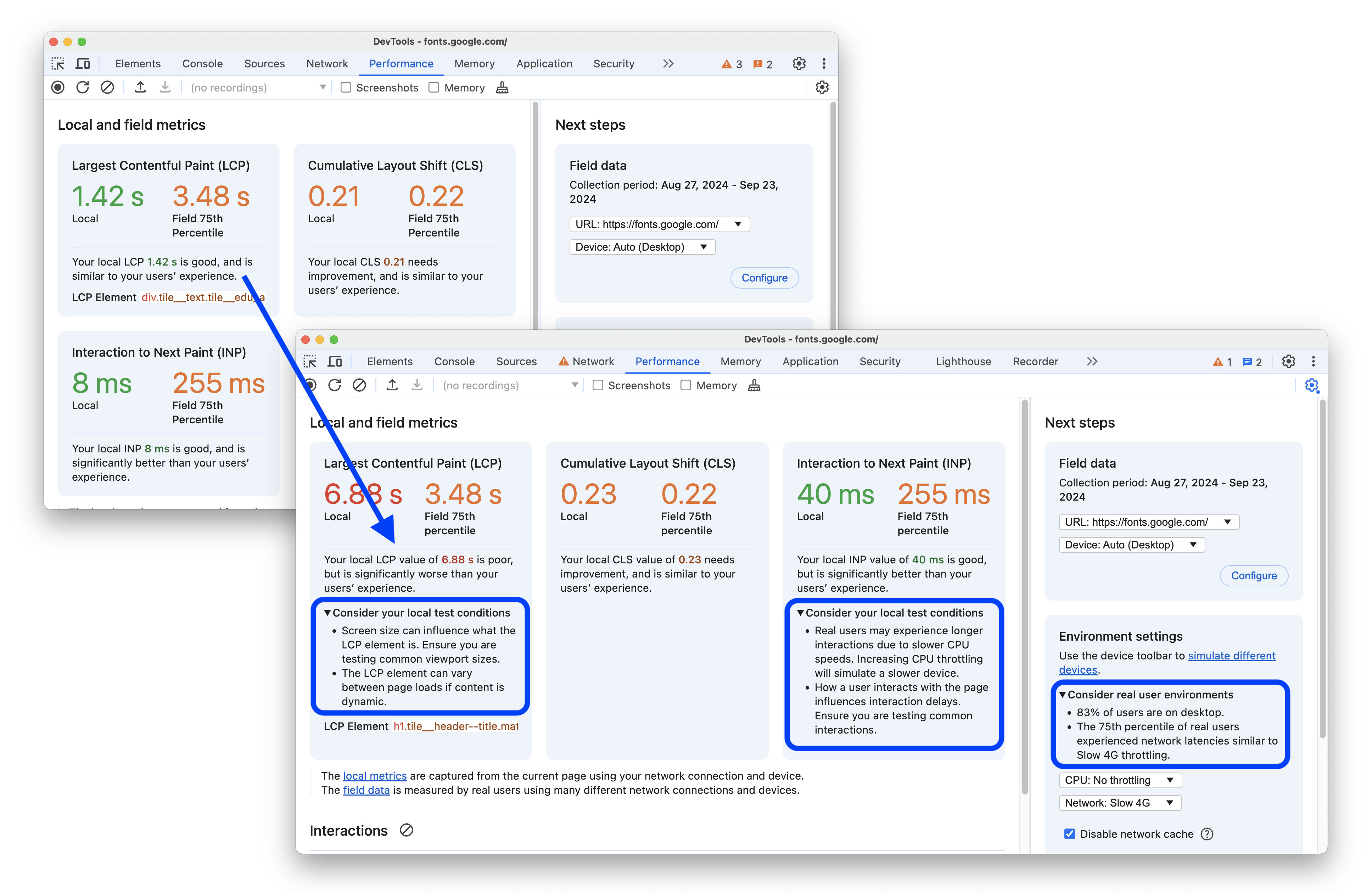 Seções expandidas com recomendações.