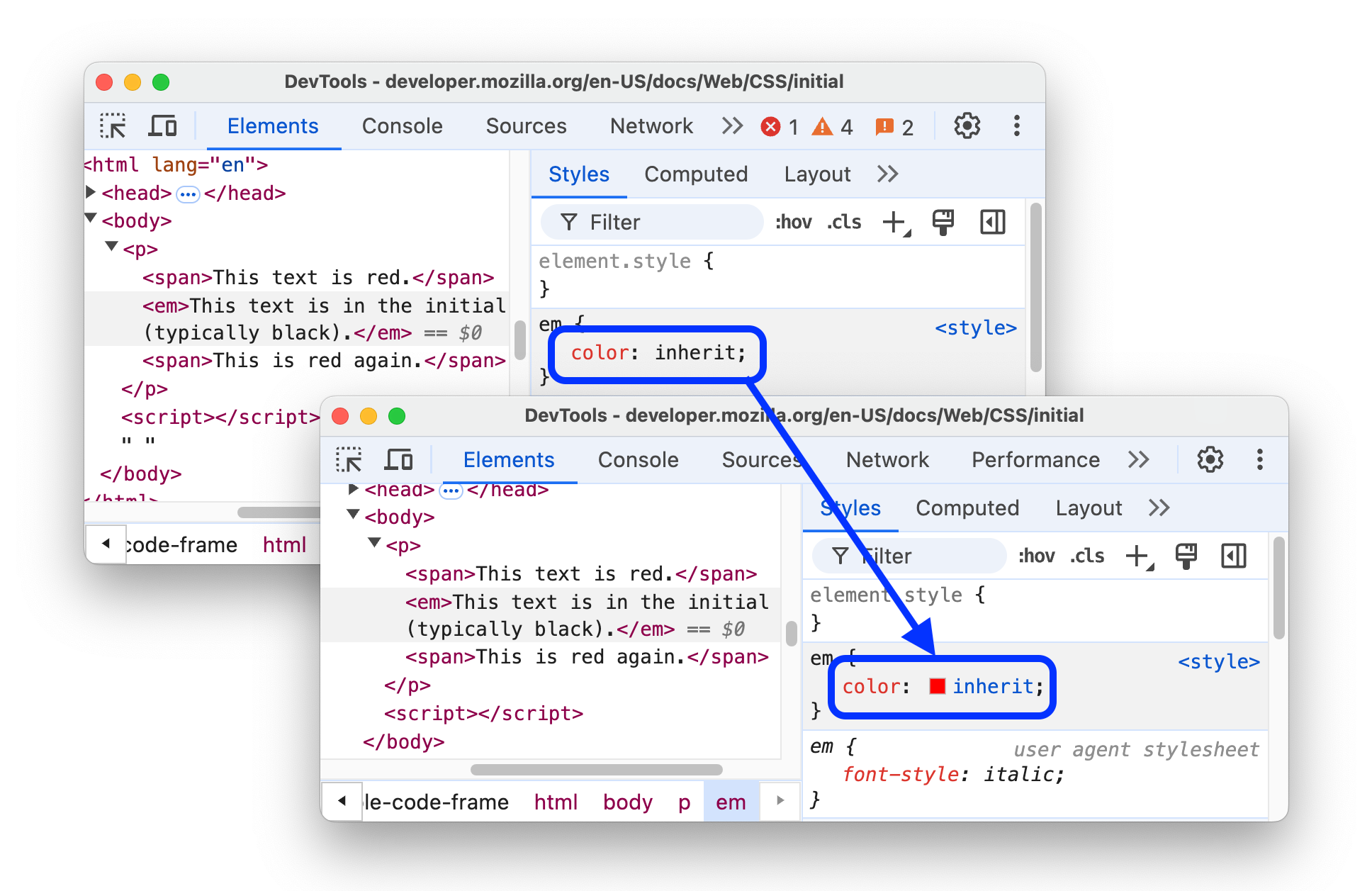 The before and after resolving CSS-wide keywords.