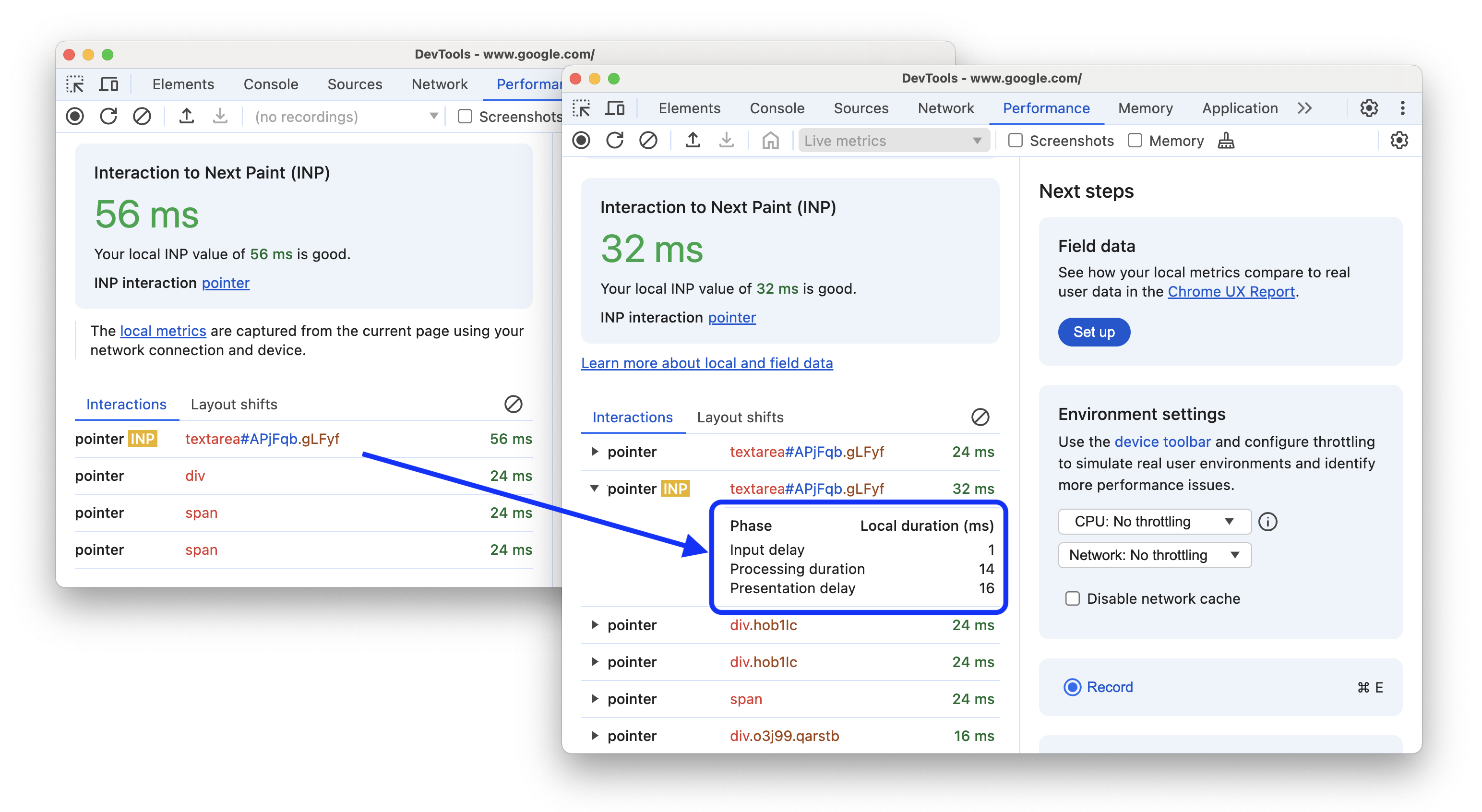 フェーズとそのタイミングの分類をインタラクションに追加する前と後。