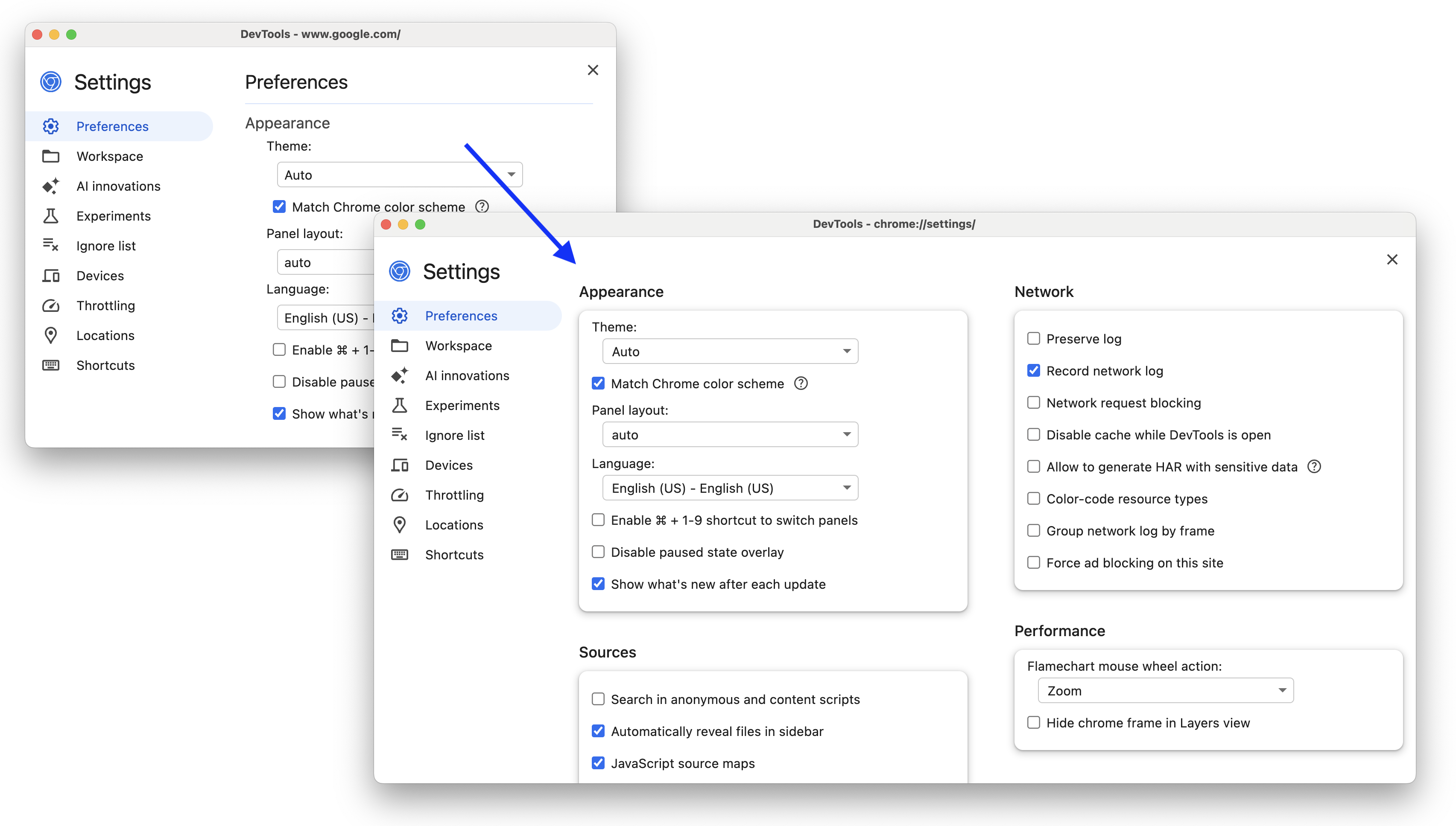 セクションを「カード」に分割する前と後。