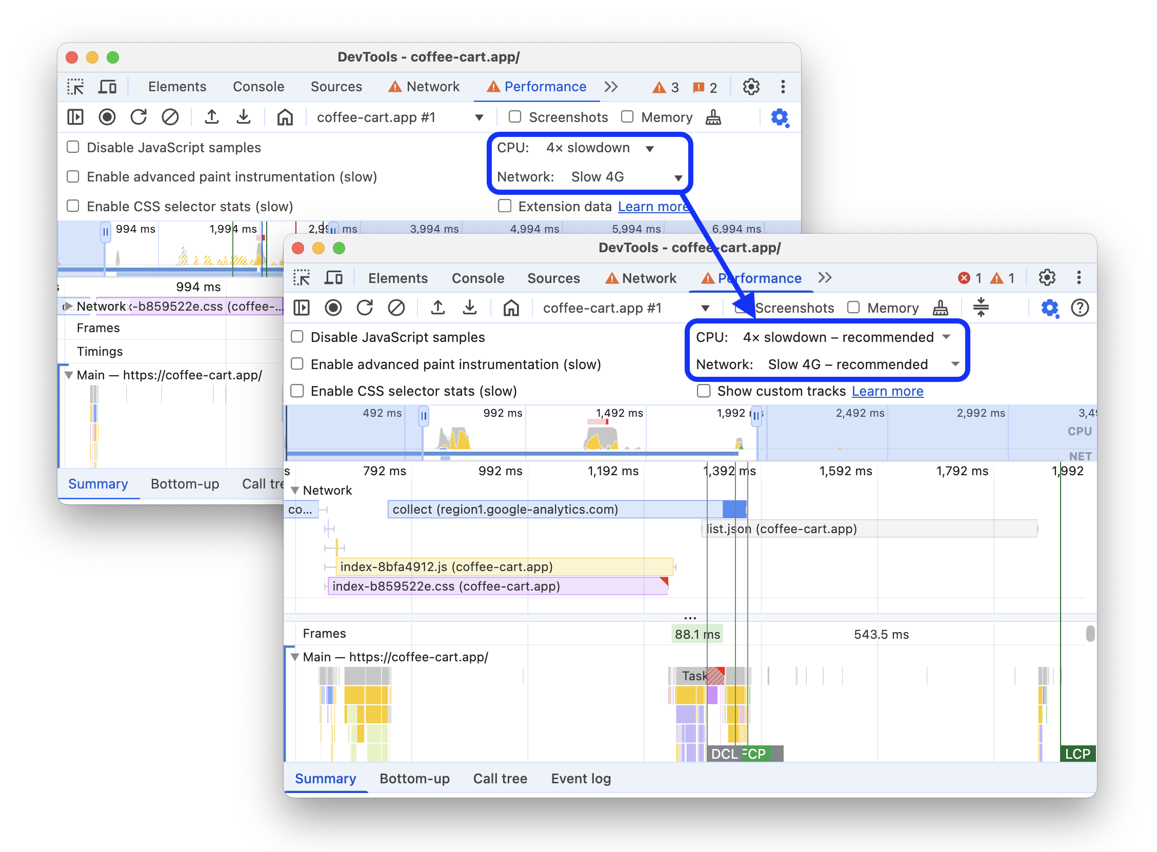 تظهر هنا قائمة الإعدادات قبل إضافة اقتراحات الحدّ من الاستخدام وبعدها.